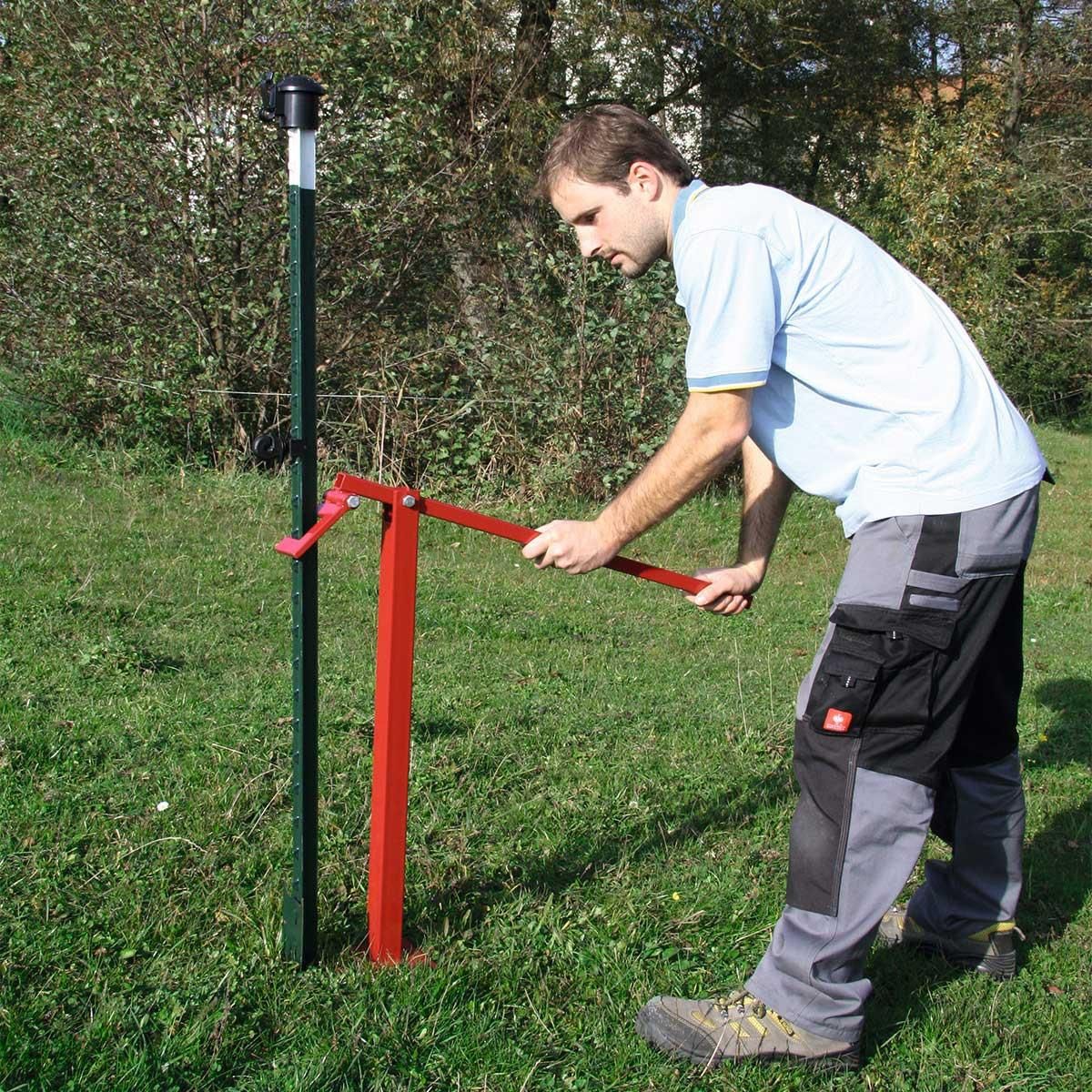 AKO T-Post Puller, Tool for Easy T-Post Removal and Handling, in use