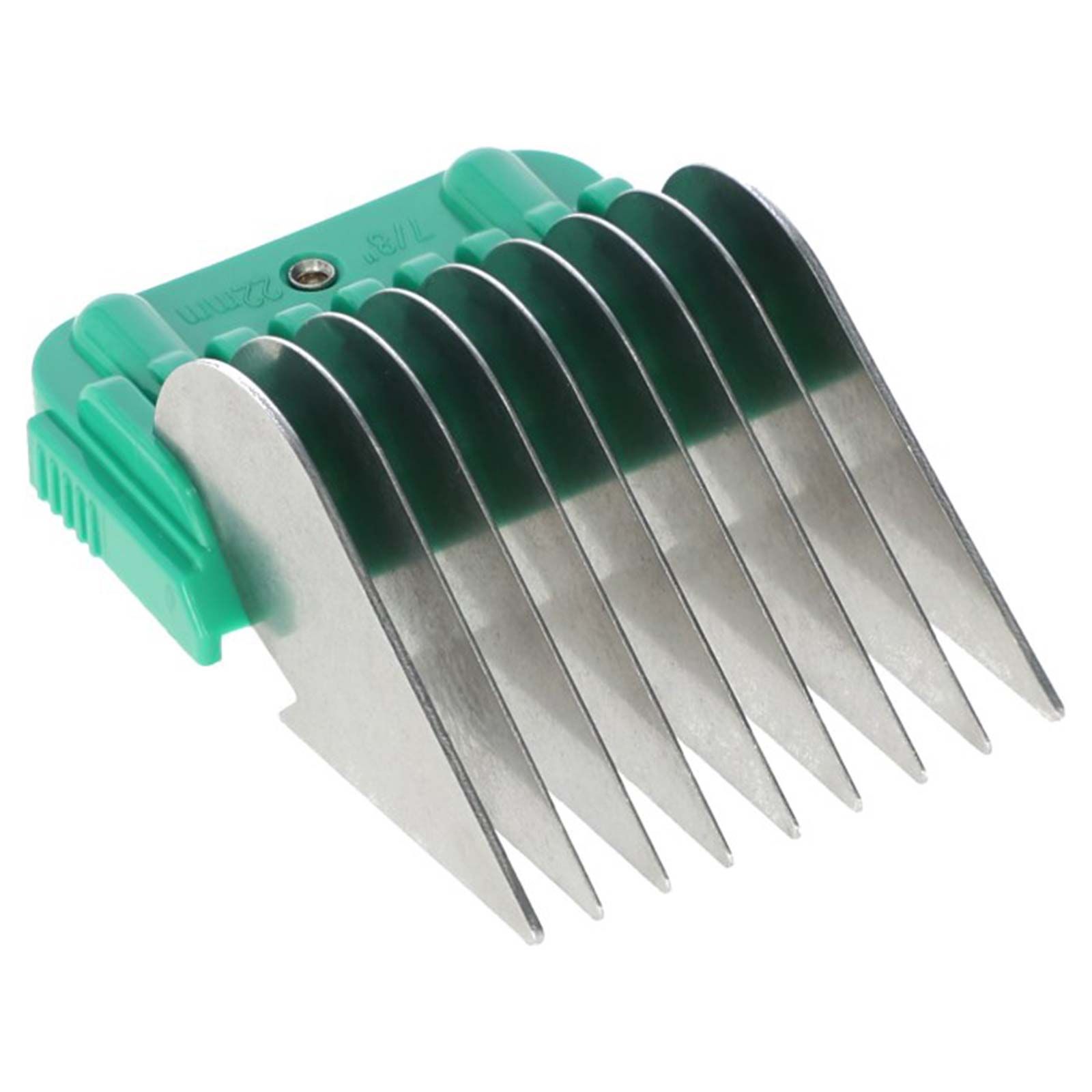 Pieptăn pentru mașina de tuns, cu spate din plastic verde și dinți metalici