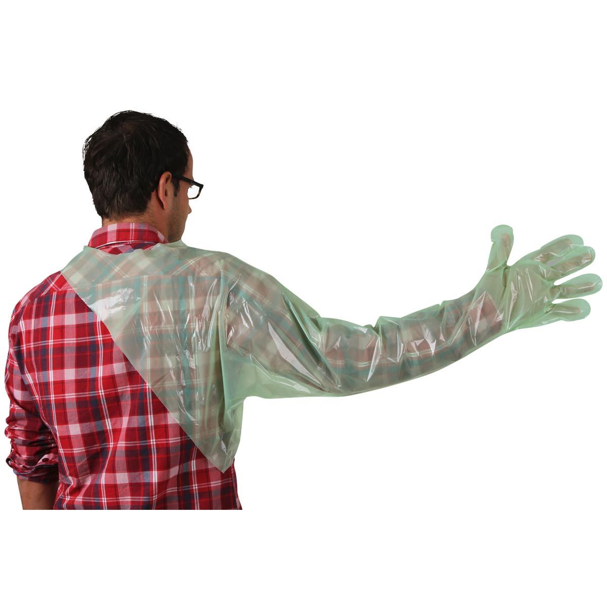 Gant jetable Kerbl VETtop avec protection épaule, 120 cm, 50 pièces, en utilisation