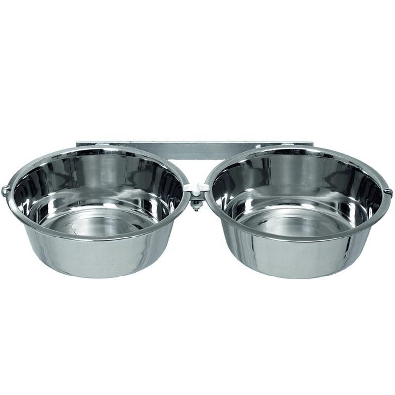 Bowl holder for walls and kennels incl. 2 bowls 1800 ml