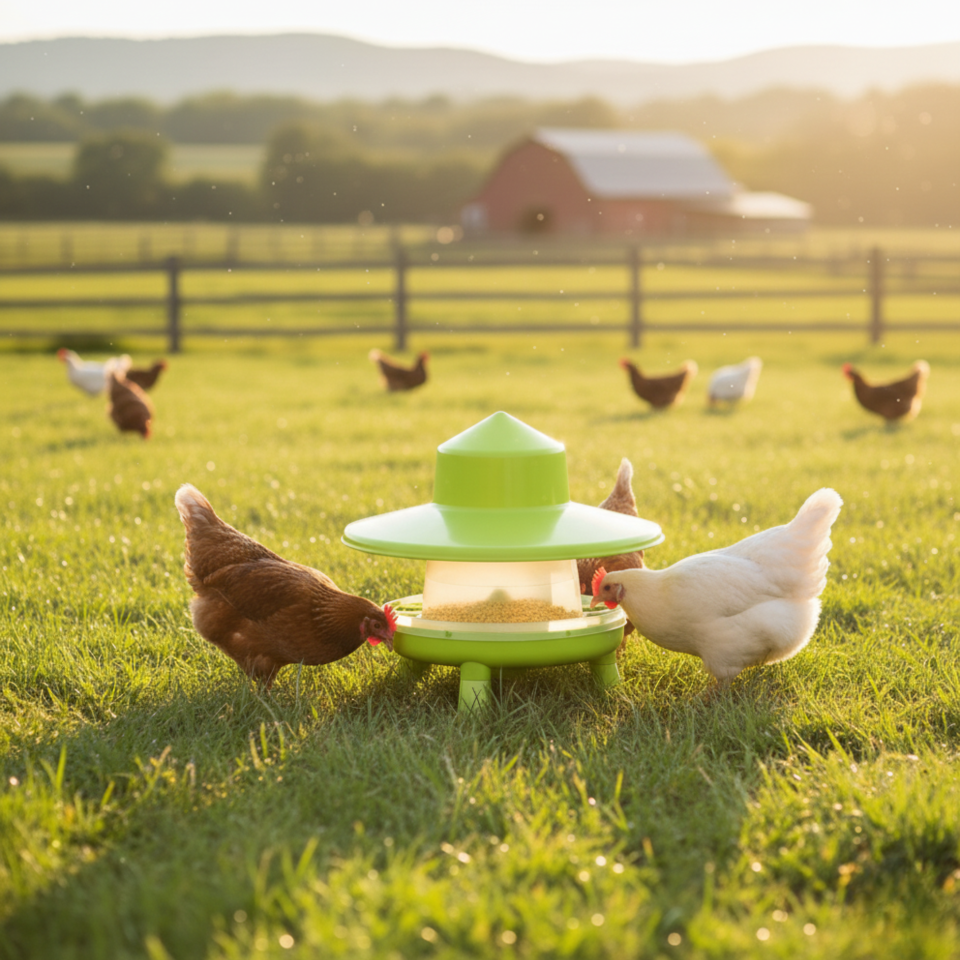 Agrarzone Plastic Poultry Feeder with Legs & Rainhat Green, 4 kg