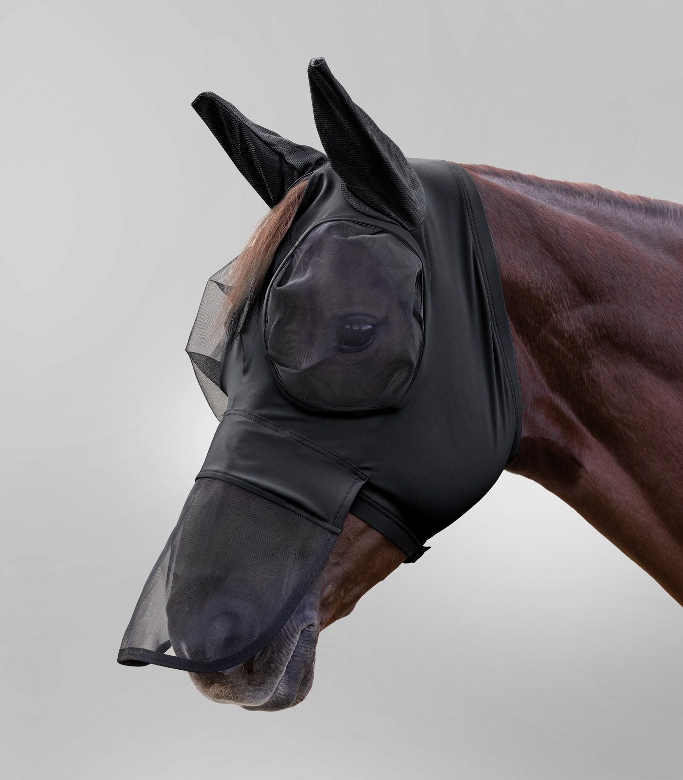 Waldhausen Fliegenmaske Puck mit Nasenschutz, schwarz, Pony