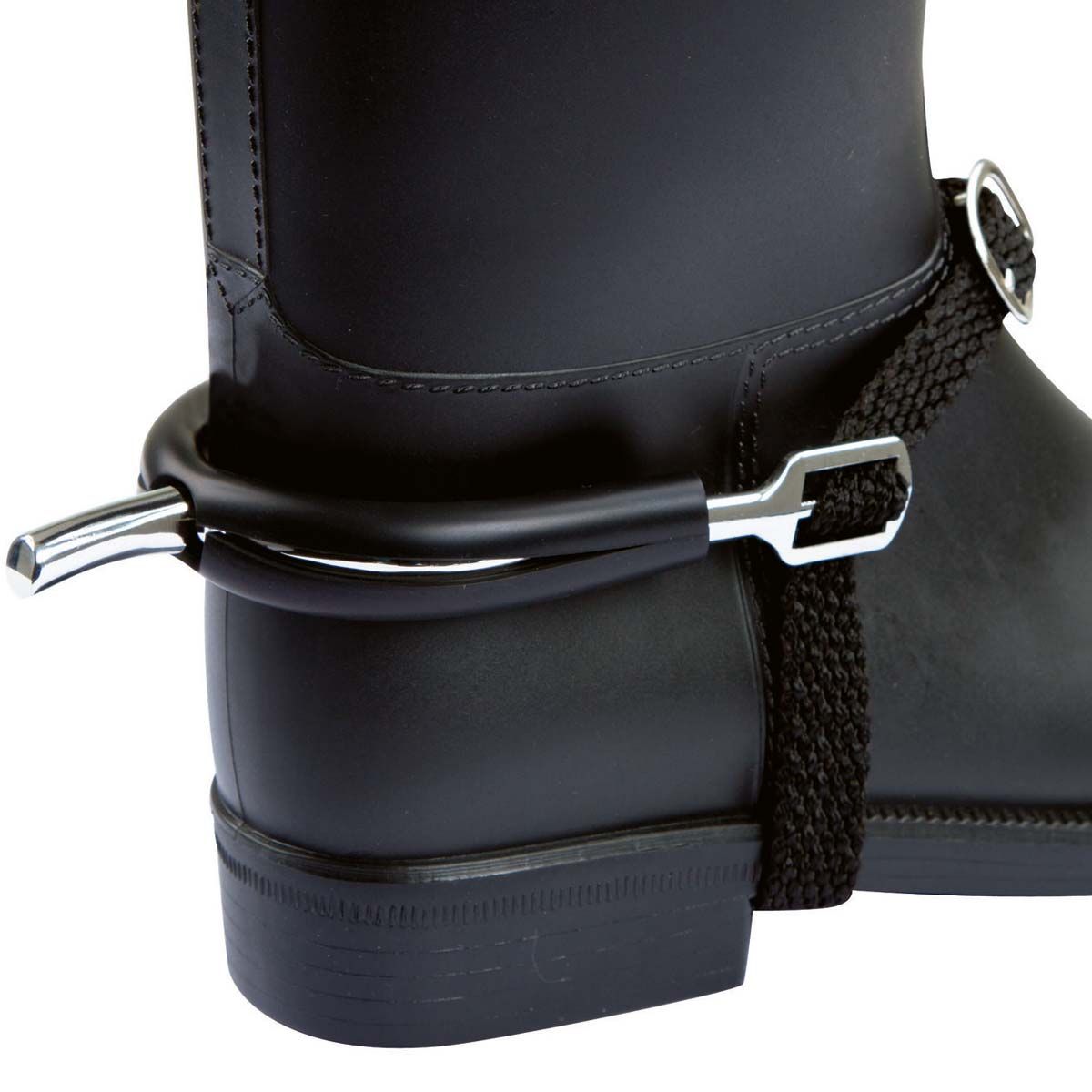 Covalliero protecție de cauciuc pentru pinteni, negru, în utilizare, picior