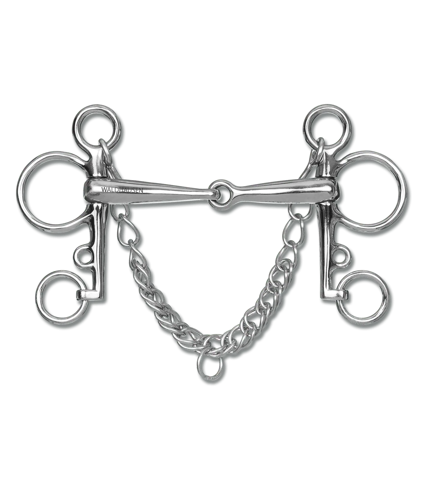 Mors Pelham Waldhausen, brisure simple, acier inox 16 mm, gourmette incluse
