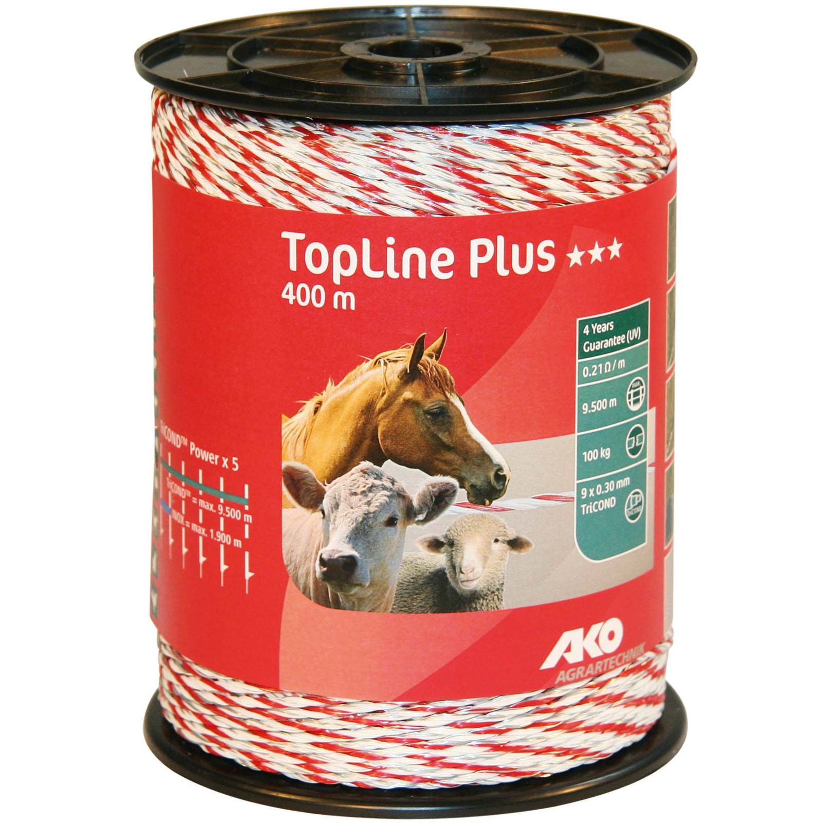Fil de clôture électrique AKO TopLine Plus TriCOND 0,30 mm, blanc-rouge, 400 m