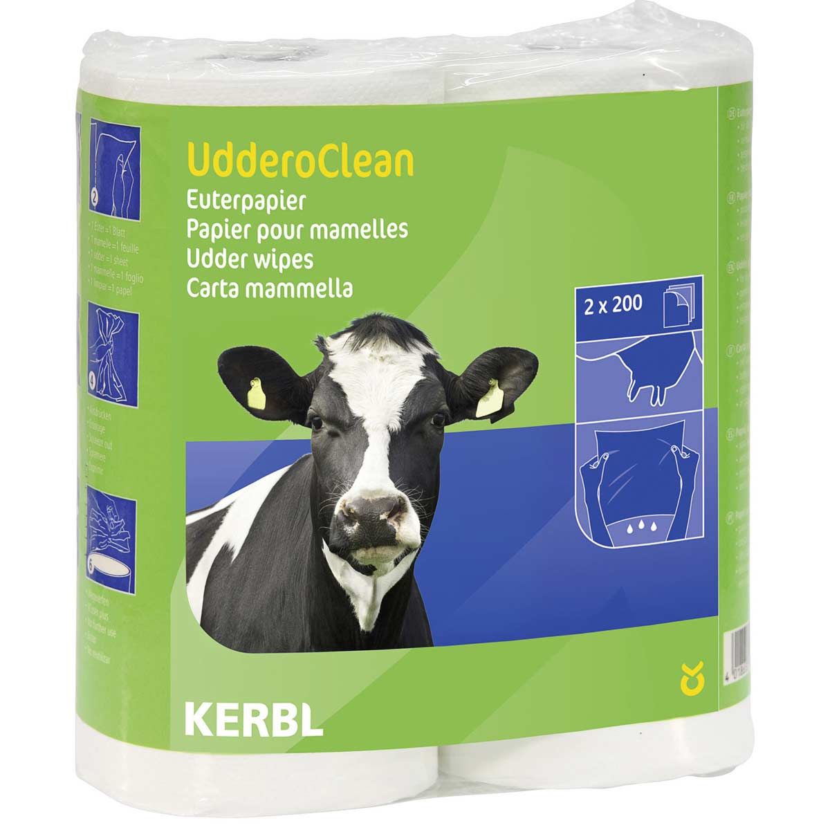 Kerbl UdderoClean Juverpapper för våt- och torrengöring, 2x 200 ark, förpackning