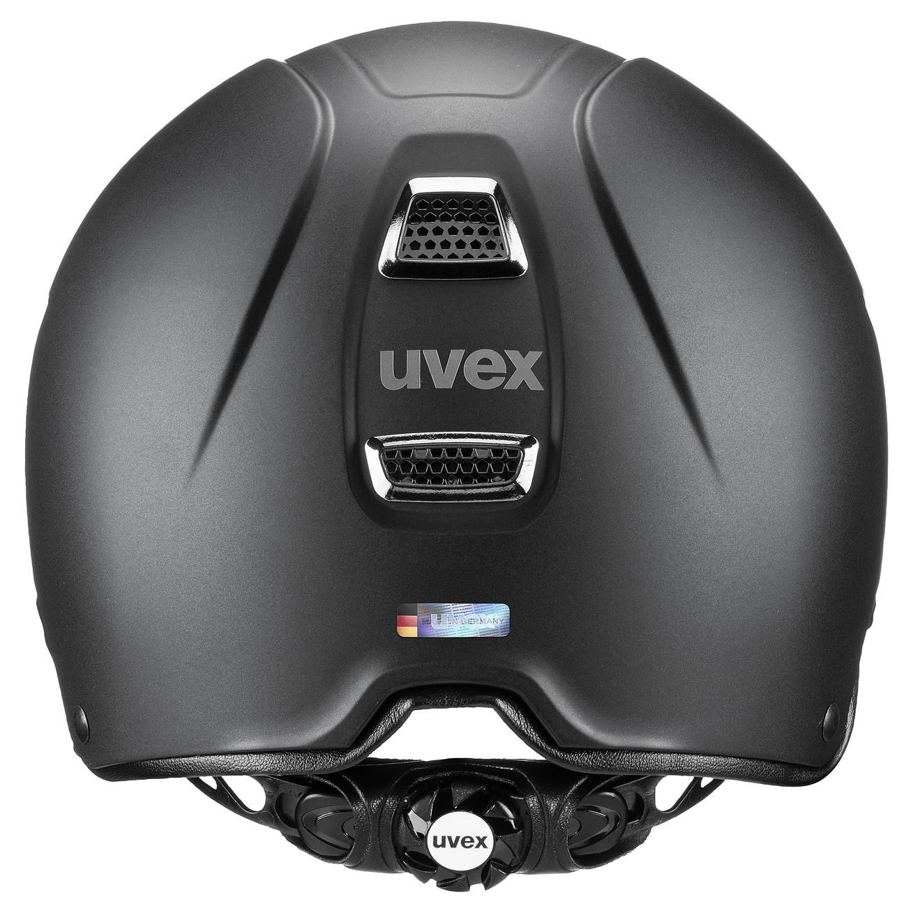 casque d'équitation uvex perfexxion III chrome, noir mat, vue arrière