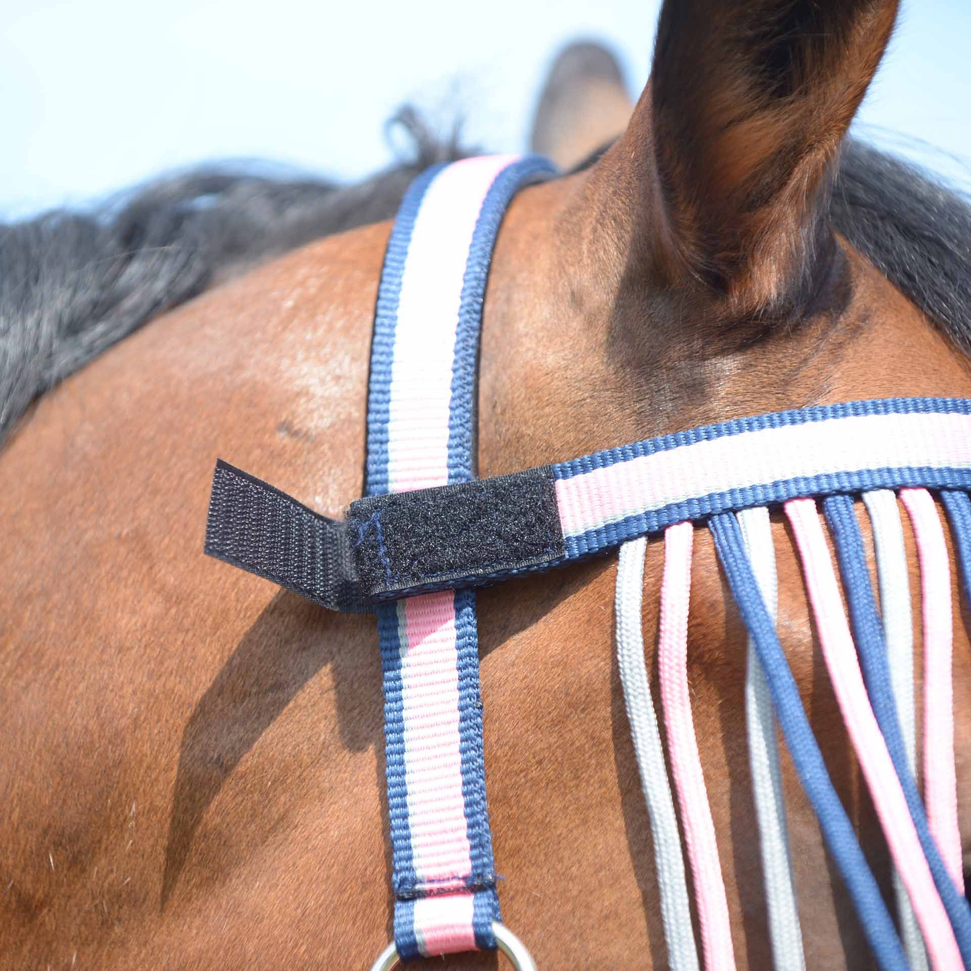 Bandeau anti-mouches BUSSE VISBY II, protection insectes cheval, Shetty confetti/navy/gris