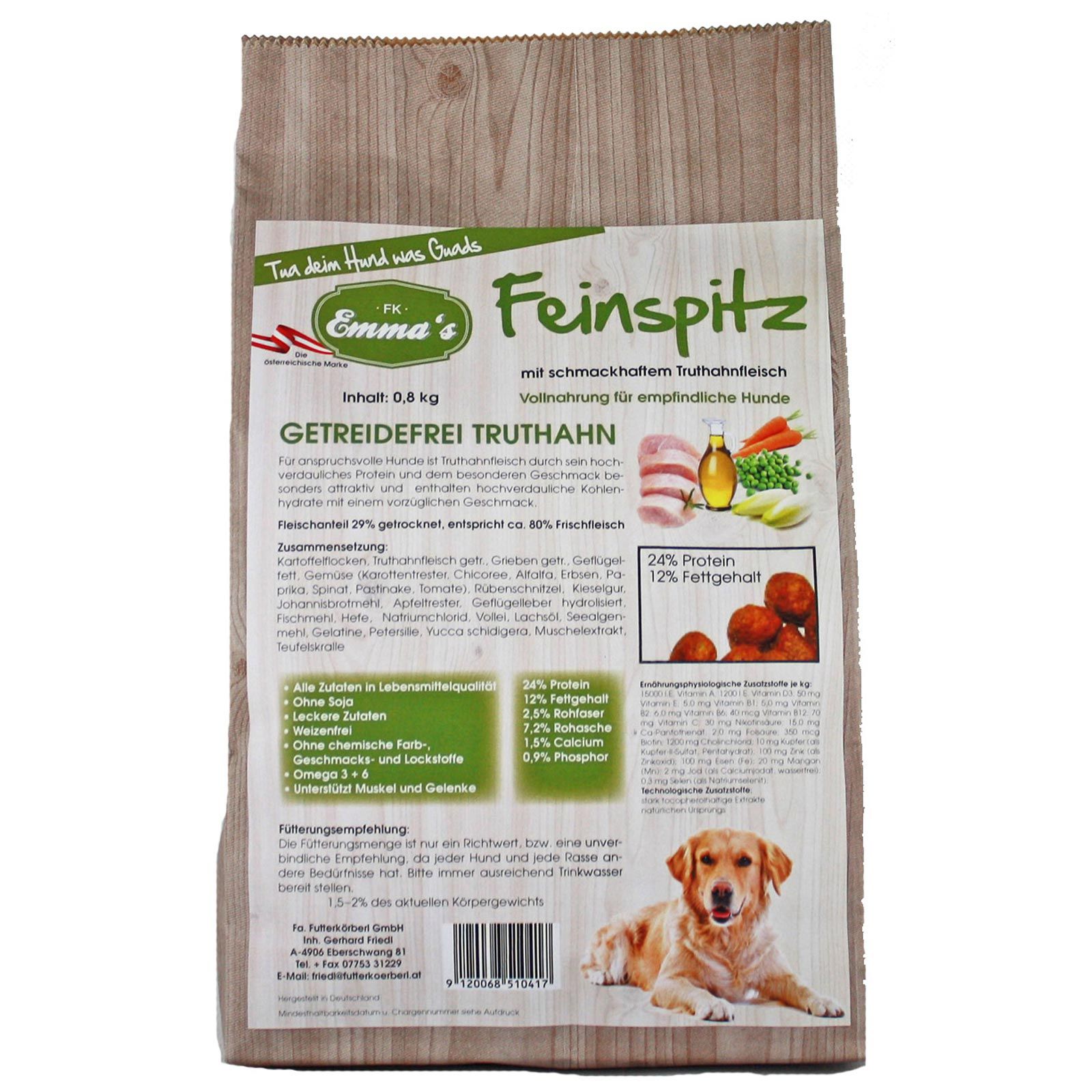 Emmas Hundefutter Feinspitz Truthahn getreidefrei 0,8 kg