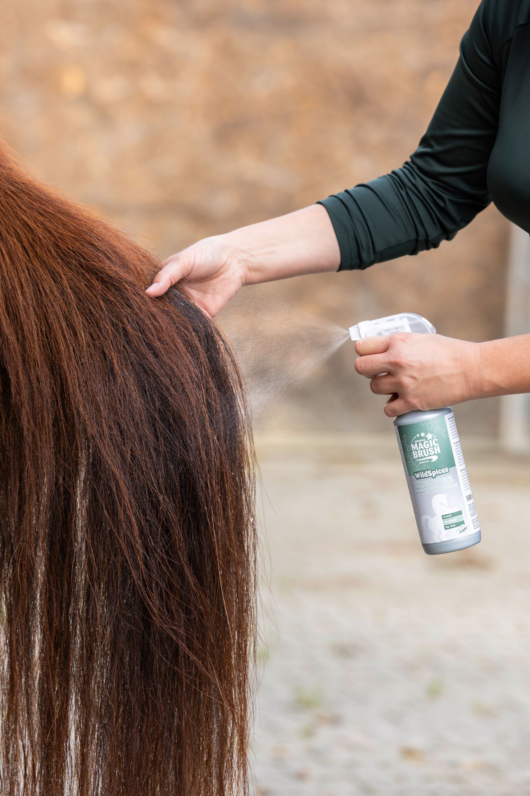 horse, horse grooming, brush spray, hair care, canister bottle