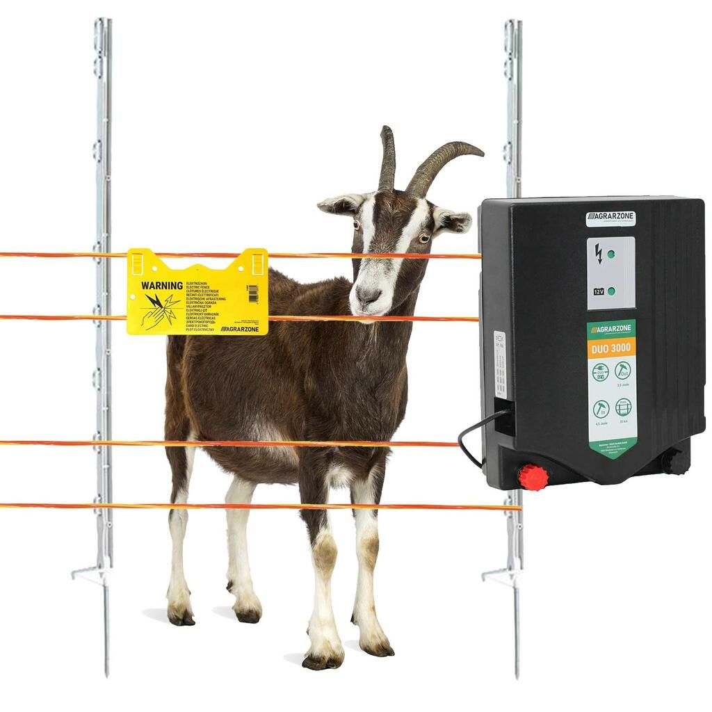 Agrarzone goat fence set DUO 3000 12V/230V, 4,5J, wire 500m, orange-yellow