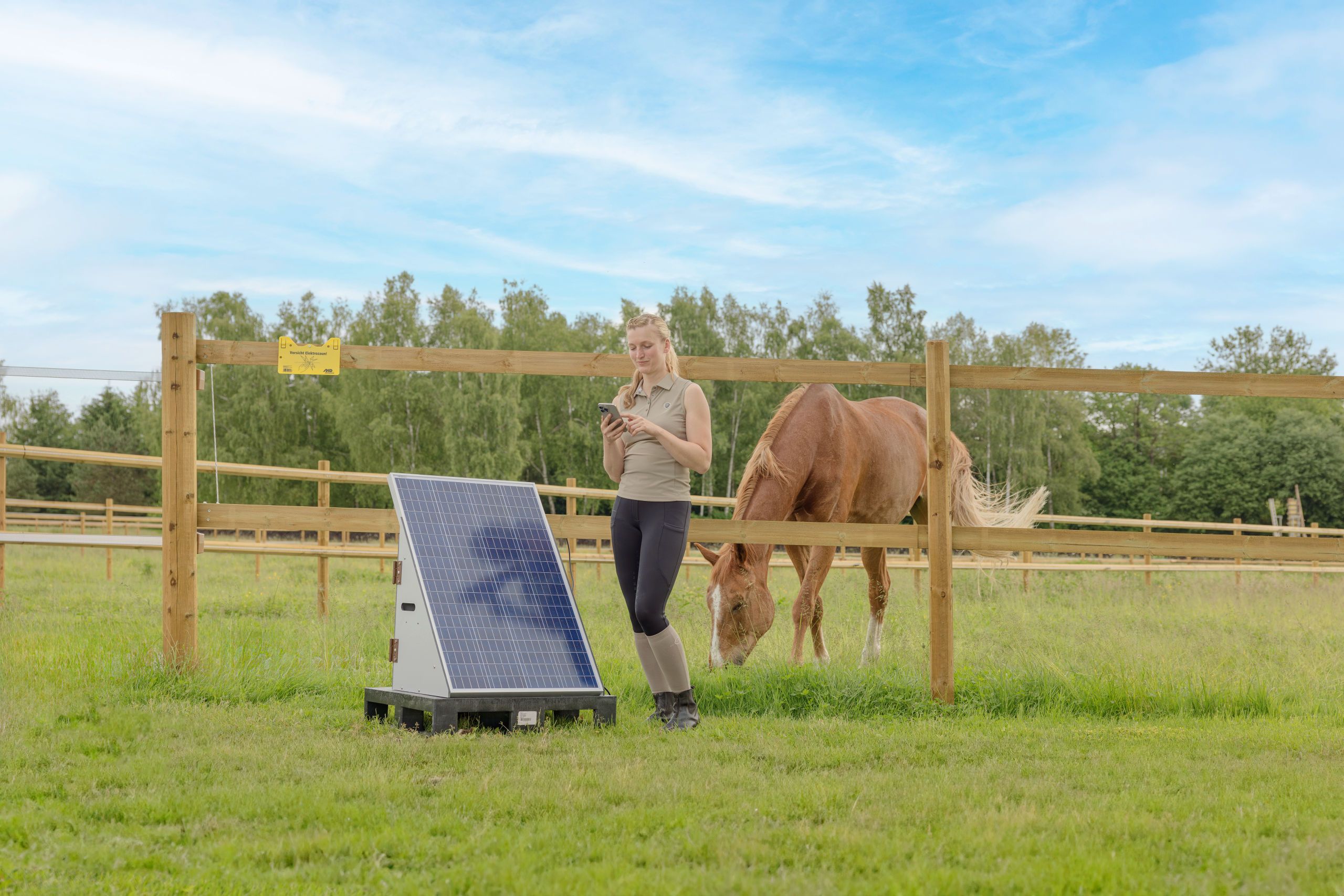 solar panel, woman, horse, outdoor, field