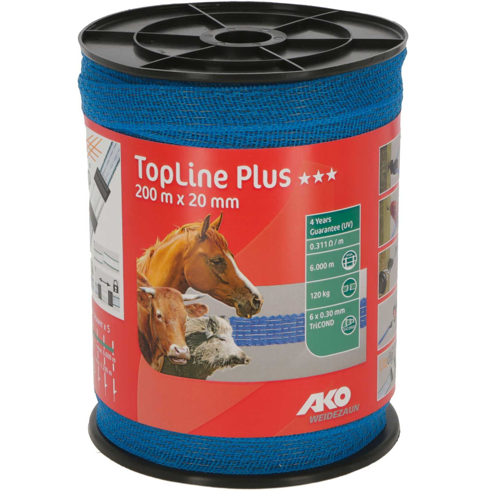 Ruban de clôture électrique AKO TopLine Plus 200m, 0.30 TriCOND, bleu