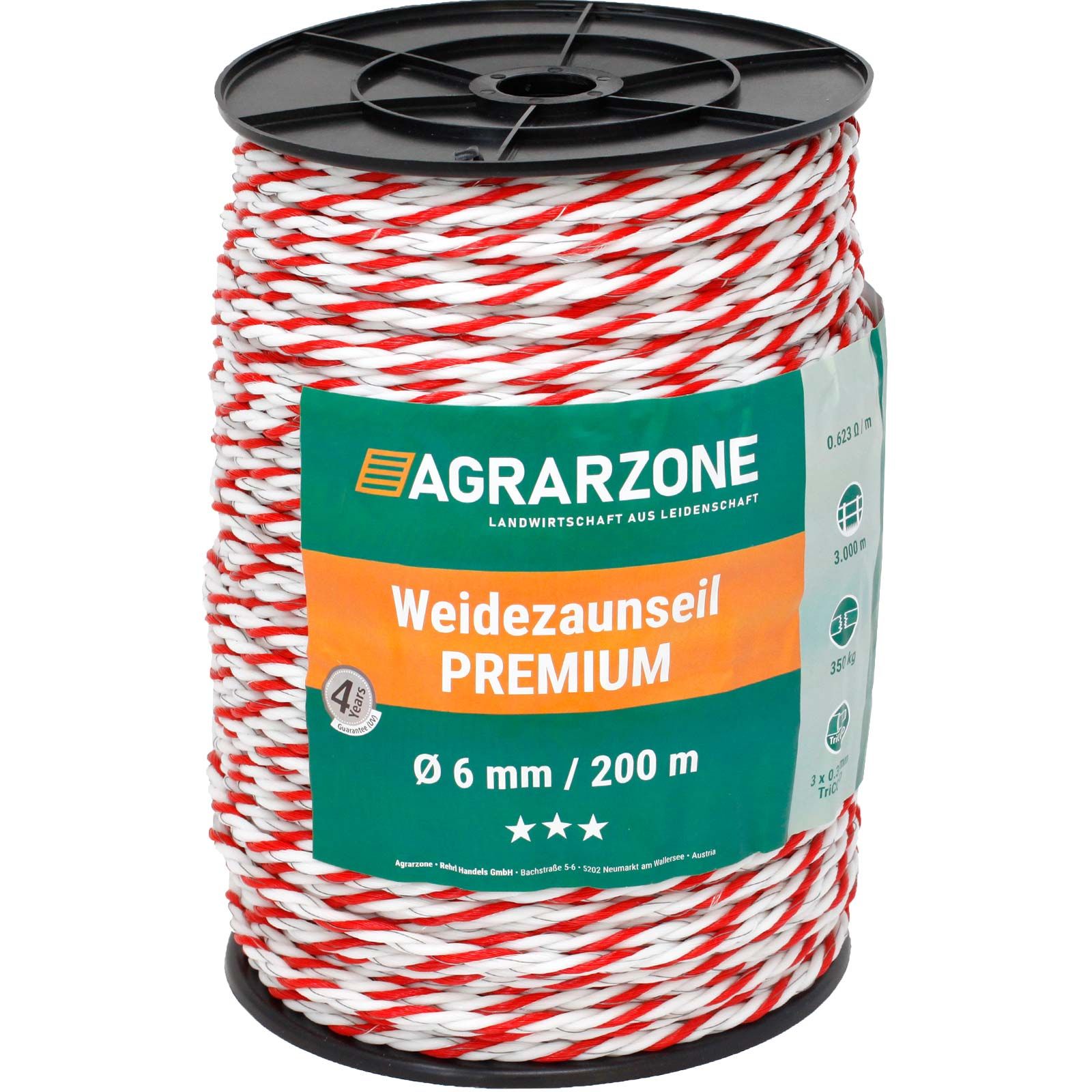 Corde de clôture électrique Agrarzone PREMIUM Ø 6mm, 0.30 TriCOND, blanc-rouge