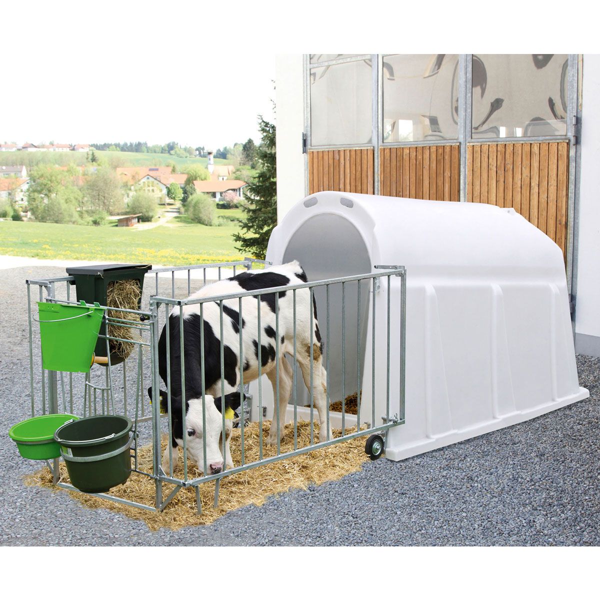 Kälberhütte CalfHouse PE UV+ mit schwerer Umzäunung