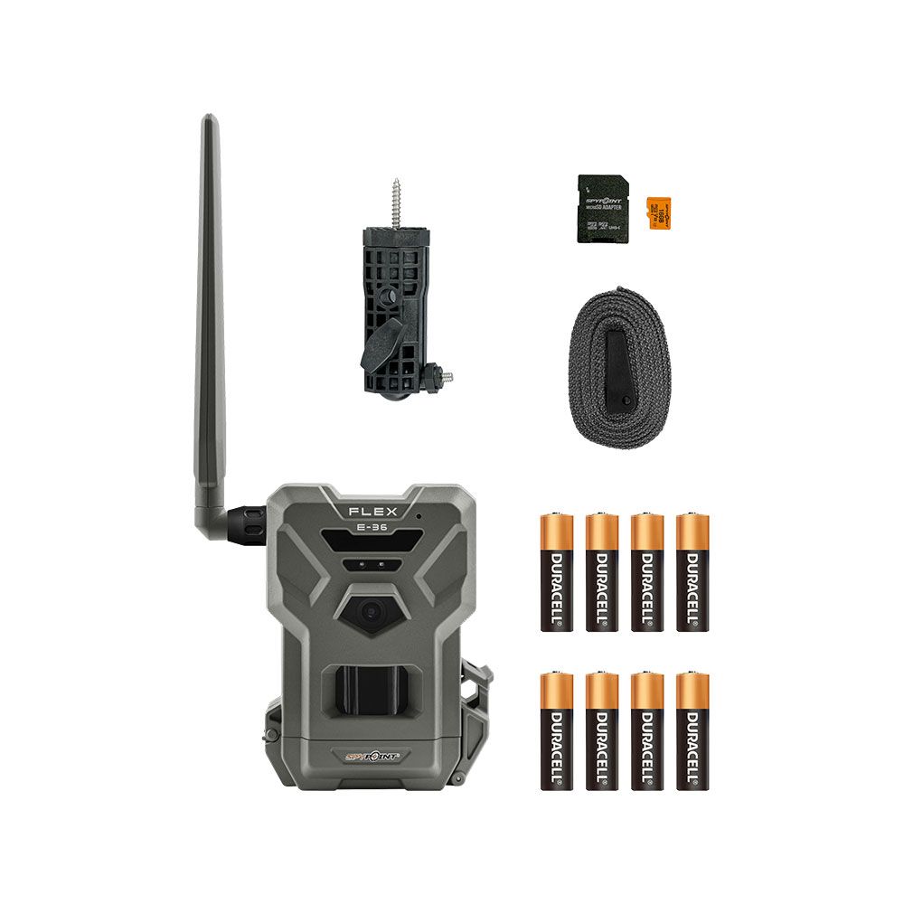 SPYPOINT FLEX E-36 trail camera complete set with batteries, memory card and accessories