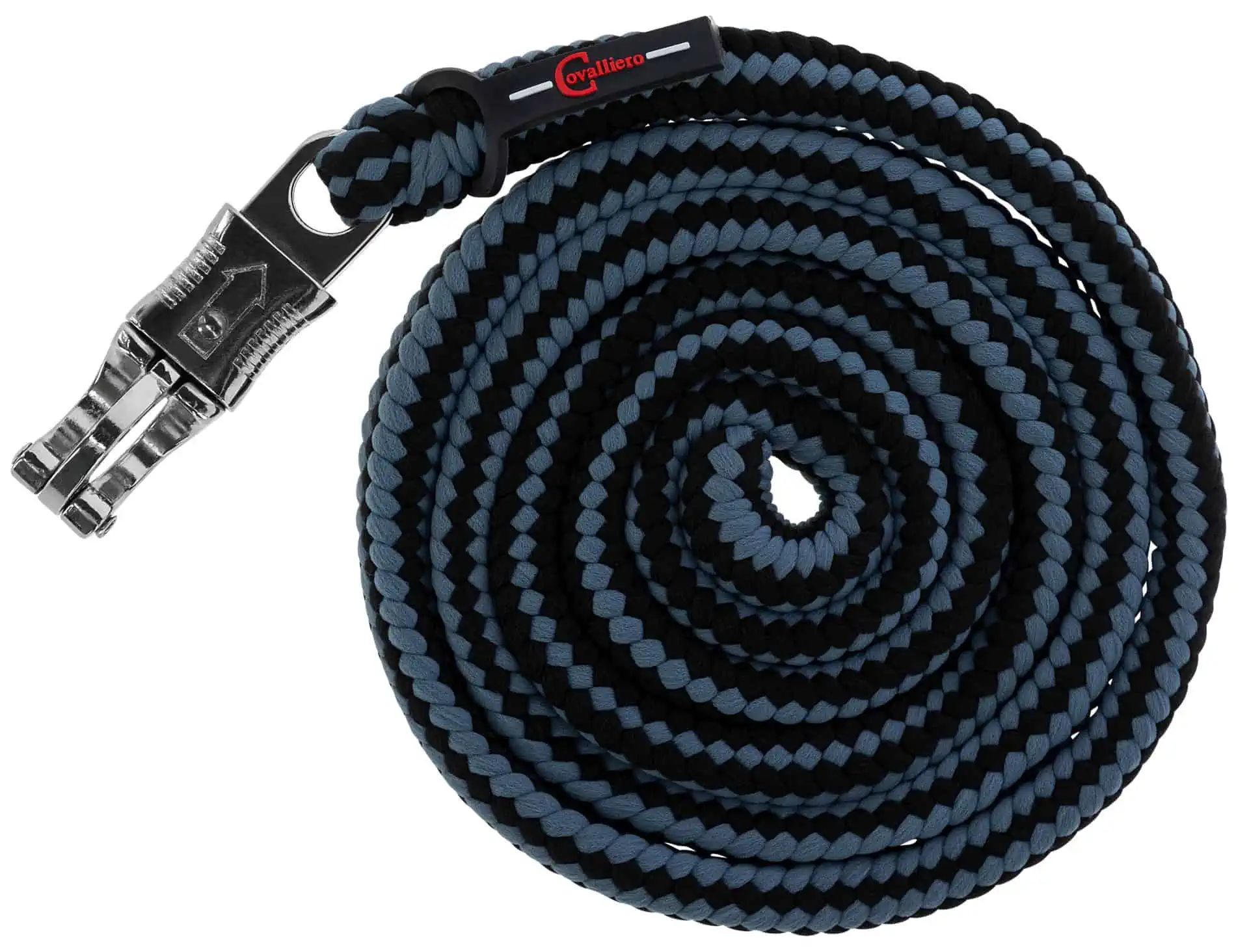 Longe de meneur Covalliero Hippo pour chevaux, PE tressé, noir/argent