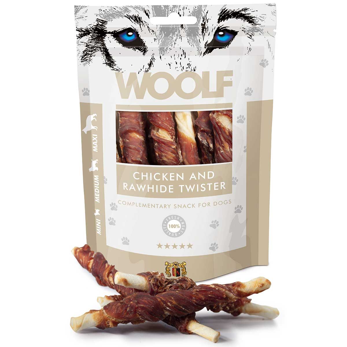 Woolf Hundeleckerli Hühnchen Twister, Verpackung