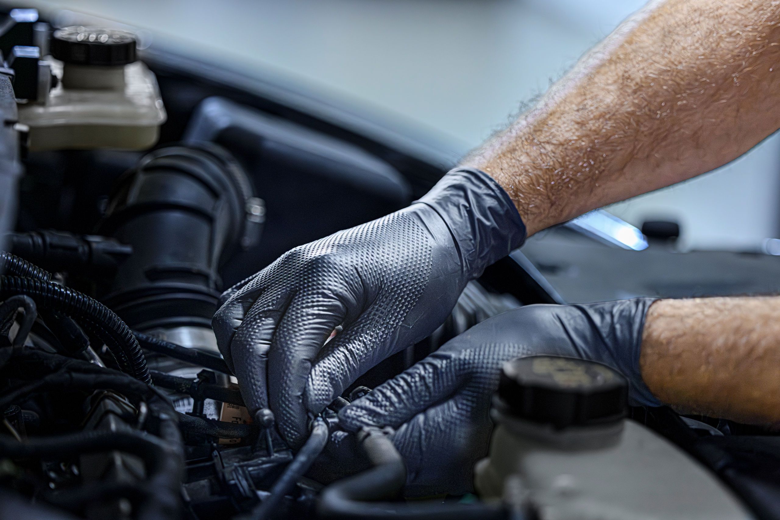 gloves, mechanic, engine, wrench, car