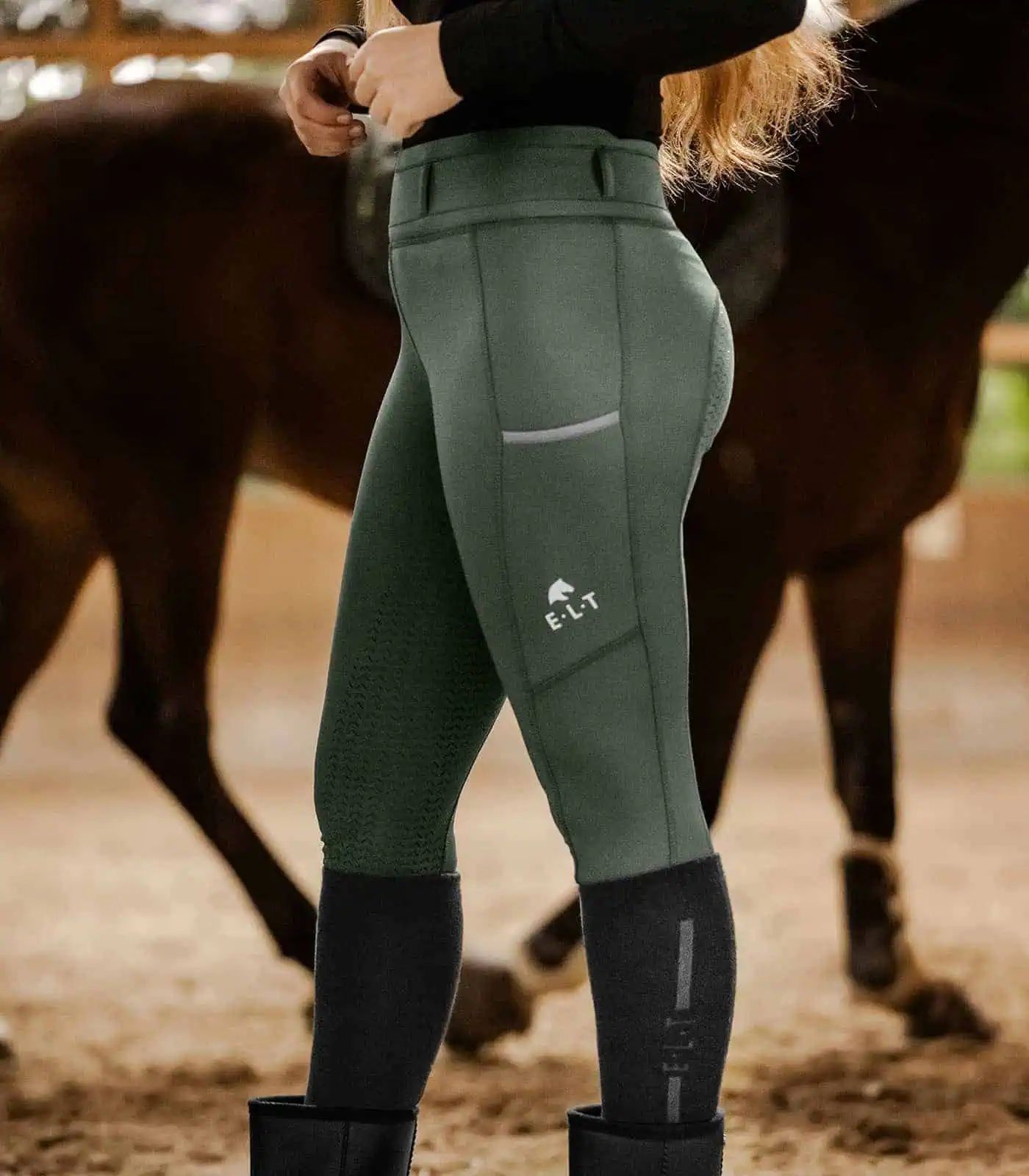 Legging d'équitation thermique Ella ELT, fond intégral silicone, enfant, olive foncé, 42