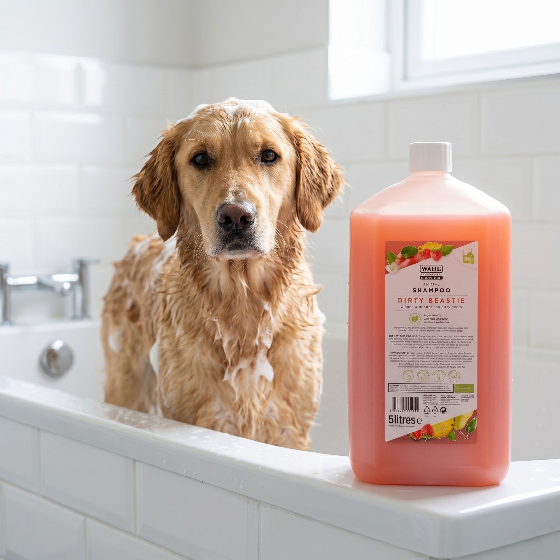 dog shampoo, pet shampoo, bath product, 5 litres, brown dog