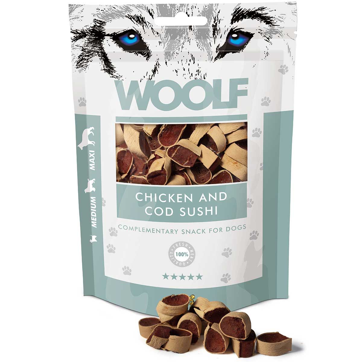 Woolf friandises pour chiens poulet et morue sushi