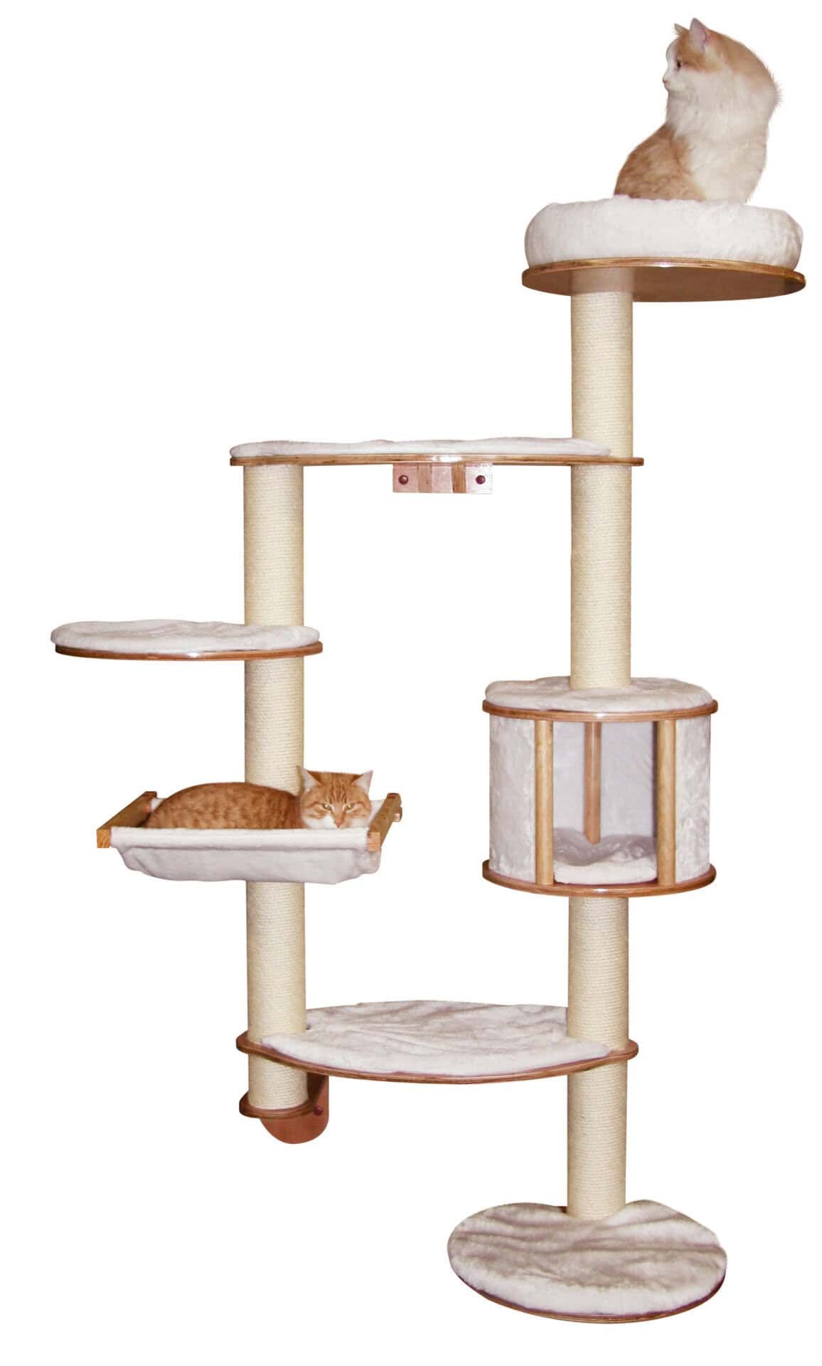 Kerbl Dolomit XL Wall-Mounted Cat Tree with Cave, White, in use, indoors