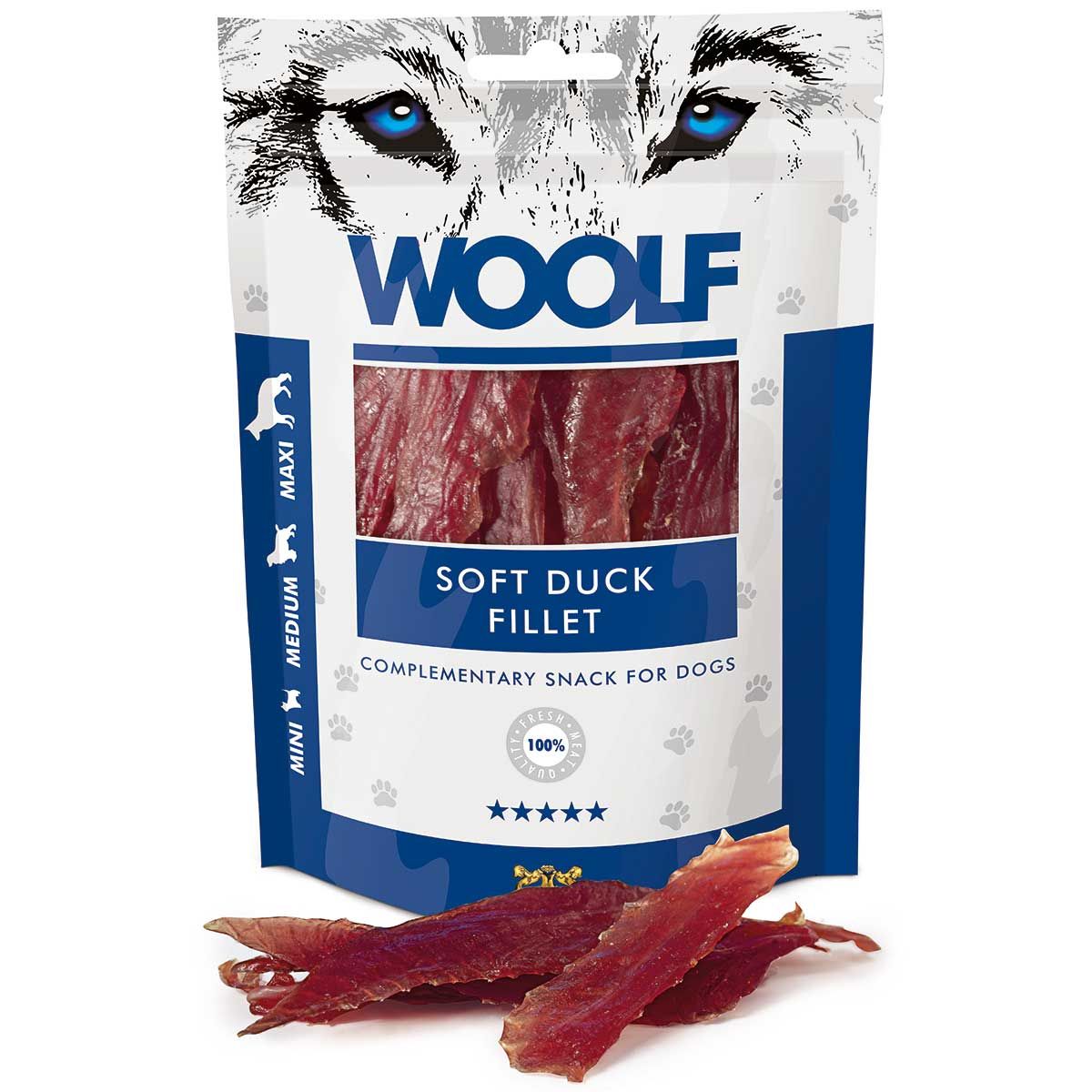Woolf Hundeleckerli zartes Entenfilet, Verpackung