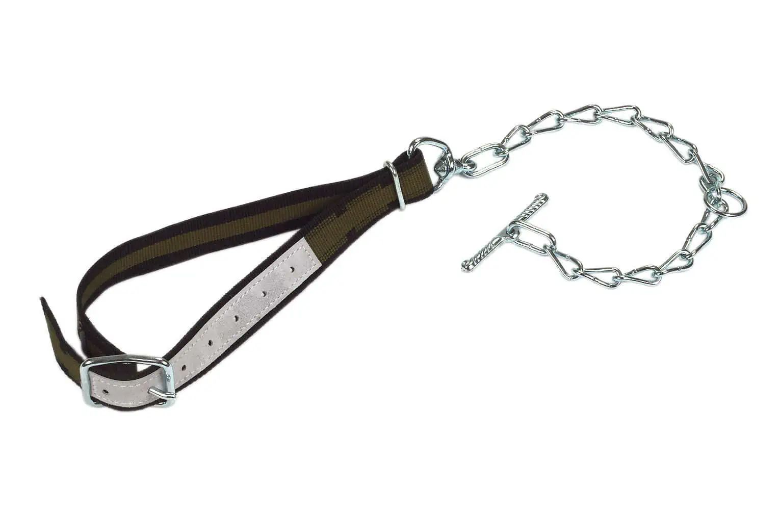 Attache pour veaux complet, chaîne 5 mm, avec mousqueton et garrot 85 x 4 cm