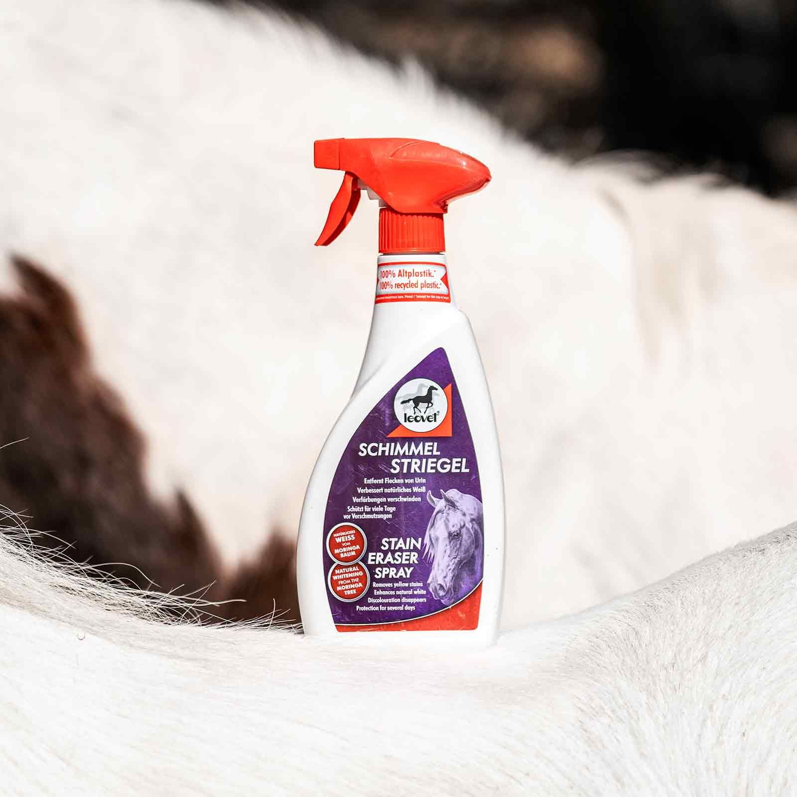 Leovet Schimmel Striegel folteltávolító spray, 550 ml lovaknak, használat közben