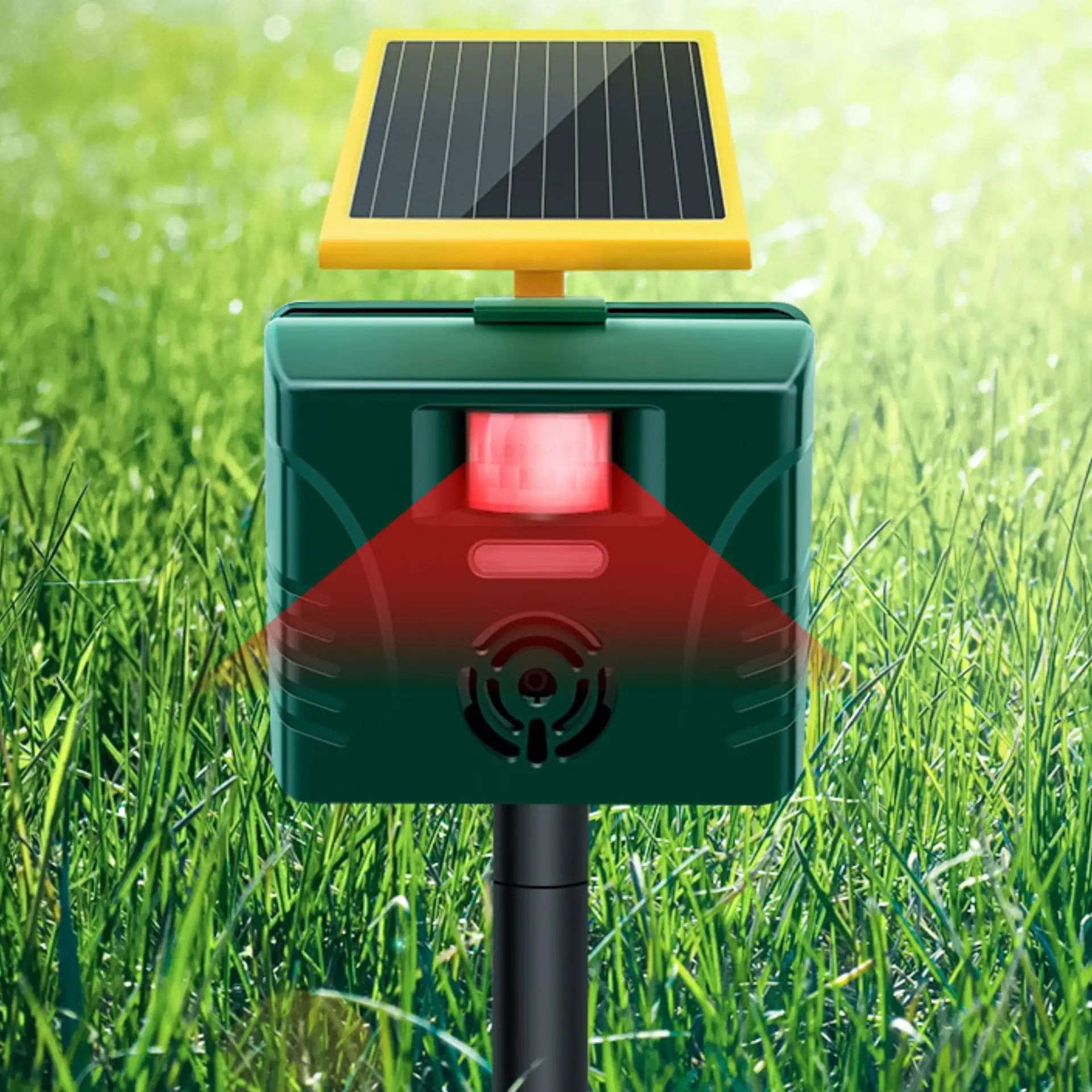 Agrarzone ultrahangos állatriasztó Solar Plus, PIR-érzékelővel és riasztóval, alkalmazási példa