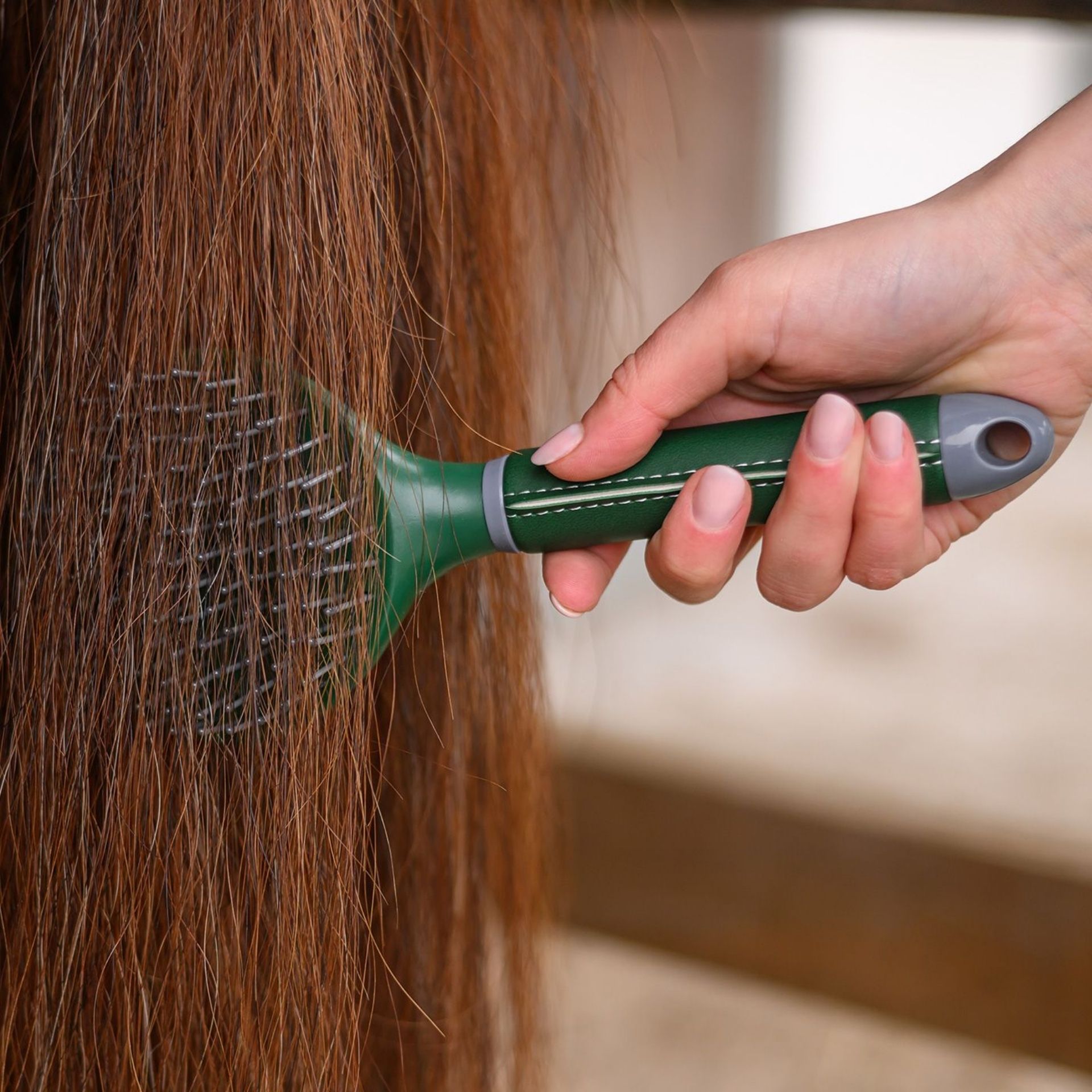Waldhausen Long Hair Brush Synthetic for Mane & Tail, in use