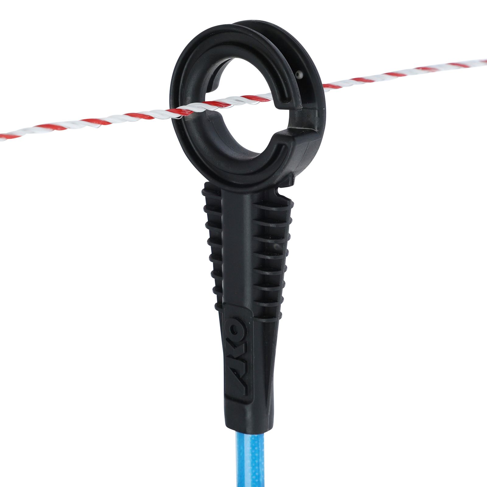 10x Fiberglaspfahl oval Premium mit Metallspitze 110 cm, Detailansicht, Isolator