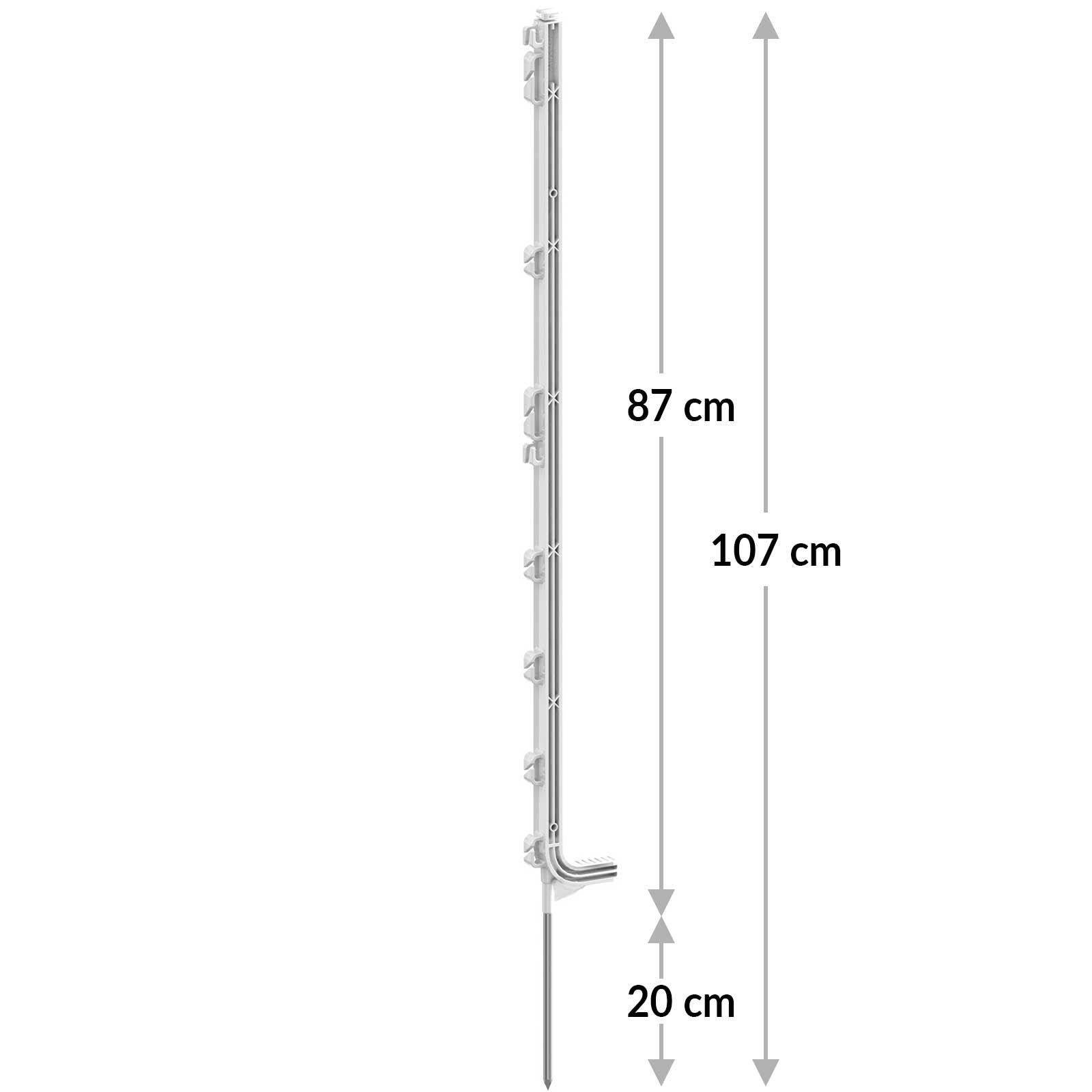 AKO Kunststoffpfahl Premium 107 cm, Einzeltritt, weiß, 5er Pack, Maßzeichnung