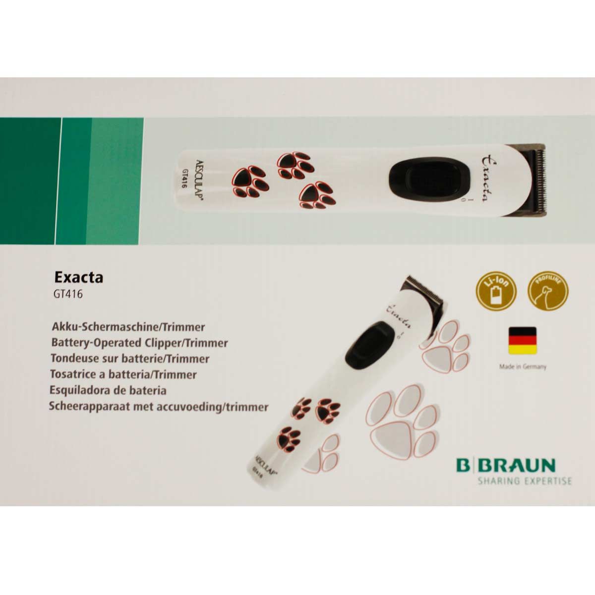 Tondeuse Aesculap Exacta sans fil, tondeuse chien & chat GT416, emballage