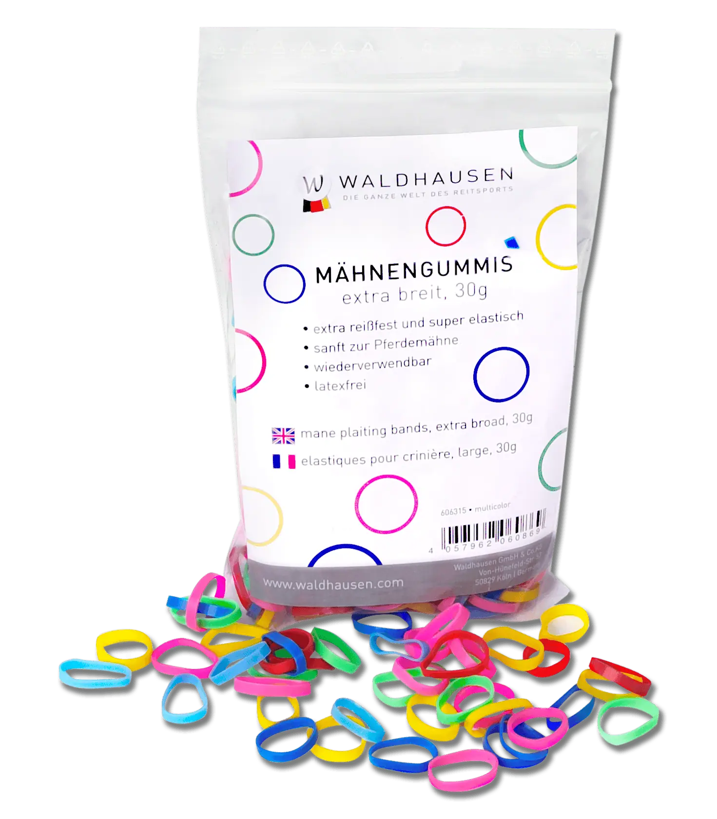 Waldhausen Élastiques pour crinière, silicone, sachet 50 g, multicolore