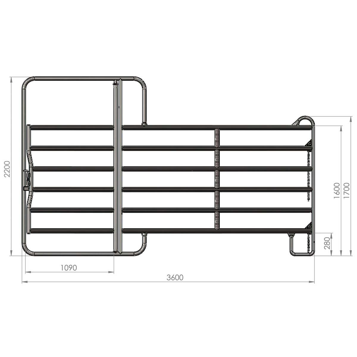 Set de 4 Barrière herbage pour moutons galvanisé Agrarzone 3,6 x 3,6 m avec porte pour box, plan coté