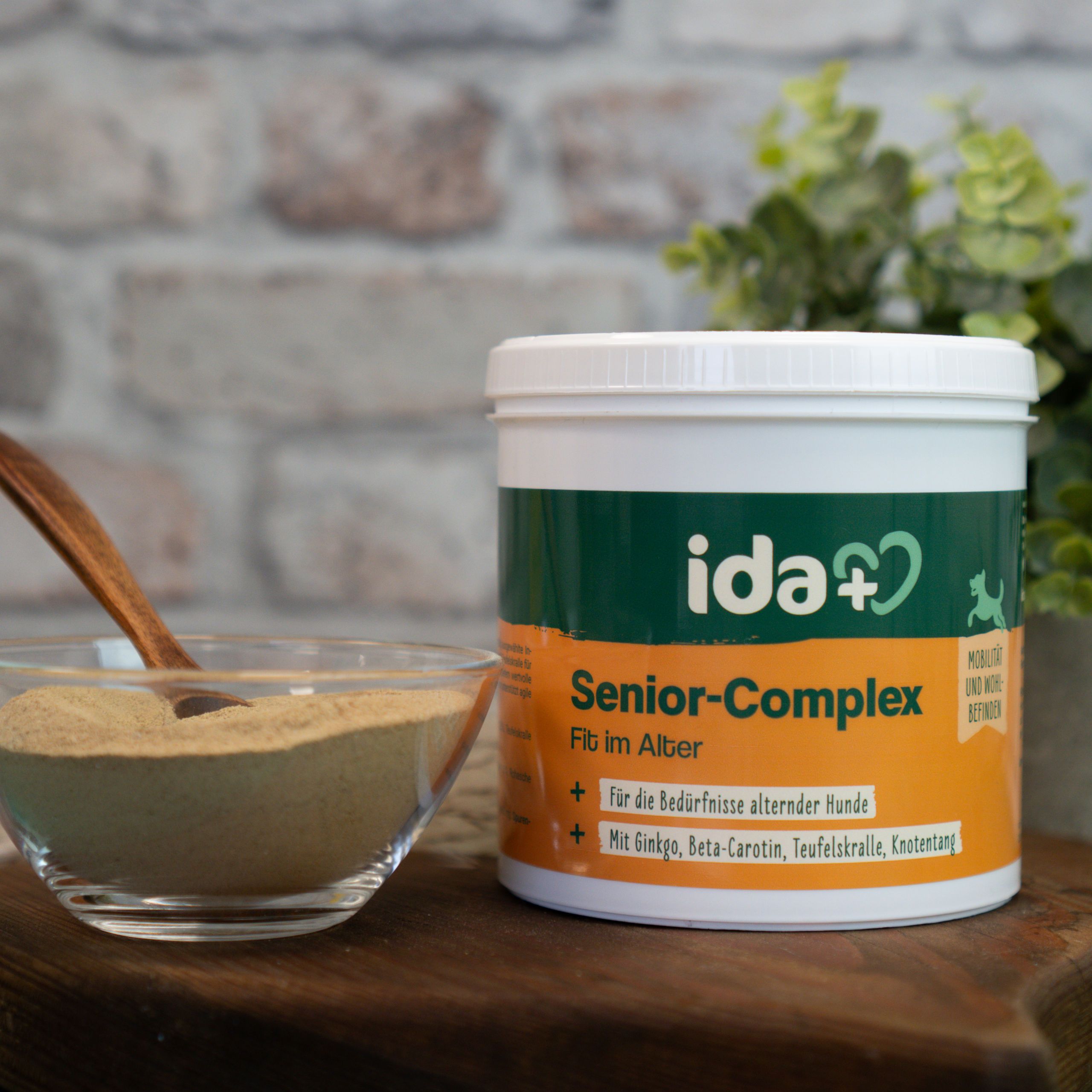 dog supplement, senior dog food, diet supplement, powder supplement, container label