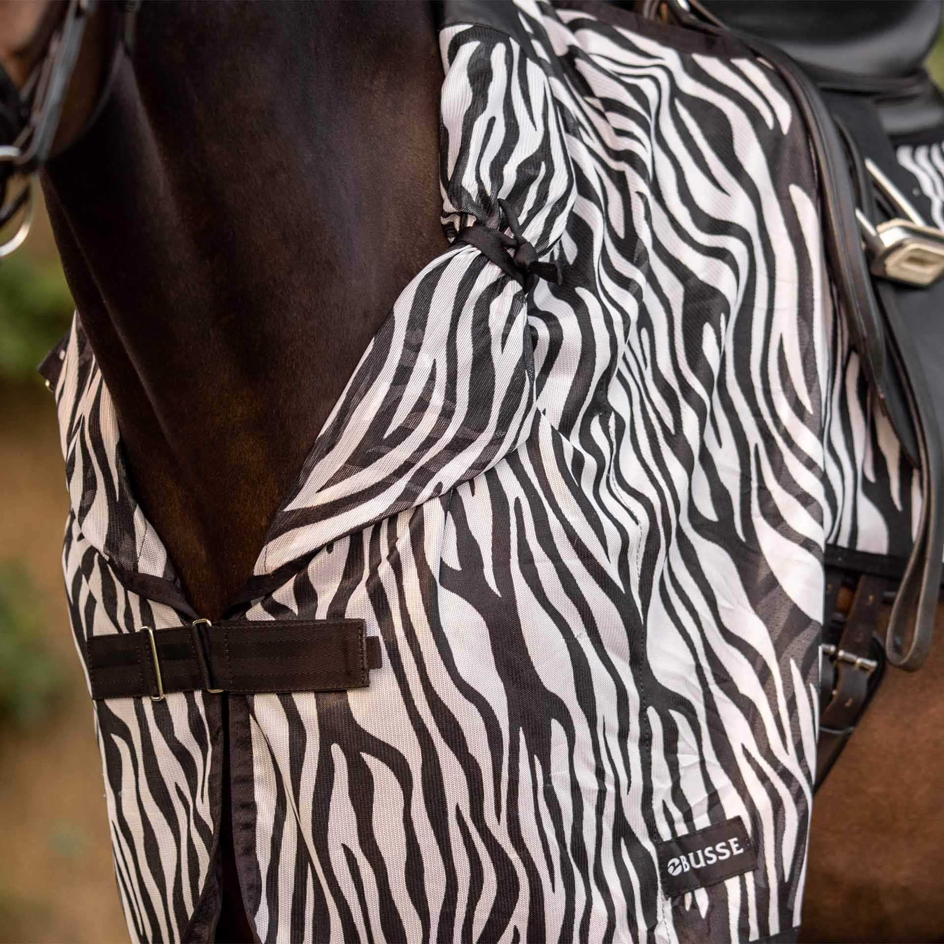 BUSSE Ausreitdecke MOSKITO ZEBRA III, Fliegendecke mit Anti-Bremsenschutz, Detailansicht, Verschluss