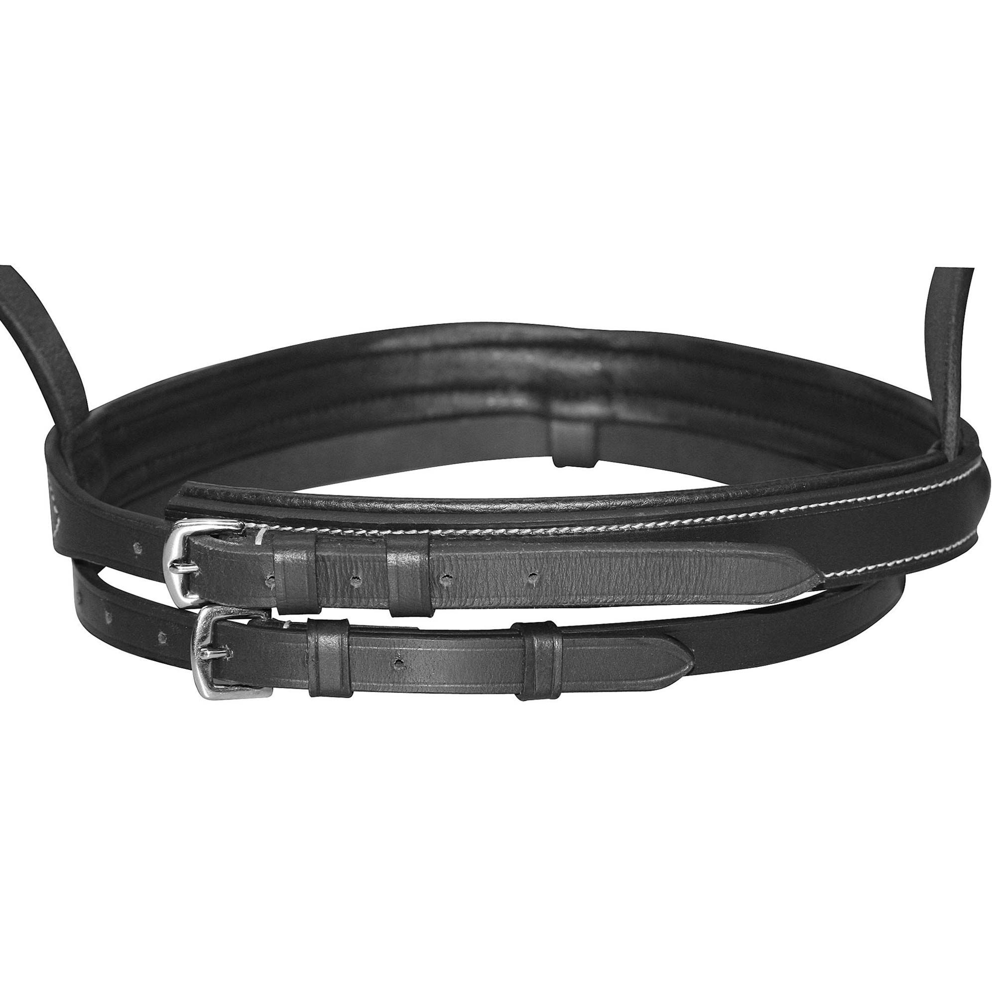 Bridon Covalliero Standard en cuir avec muserolle, cousu main, rênes incluses, marron, Pony