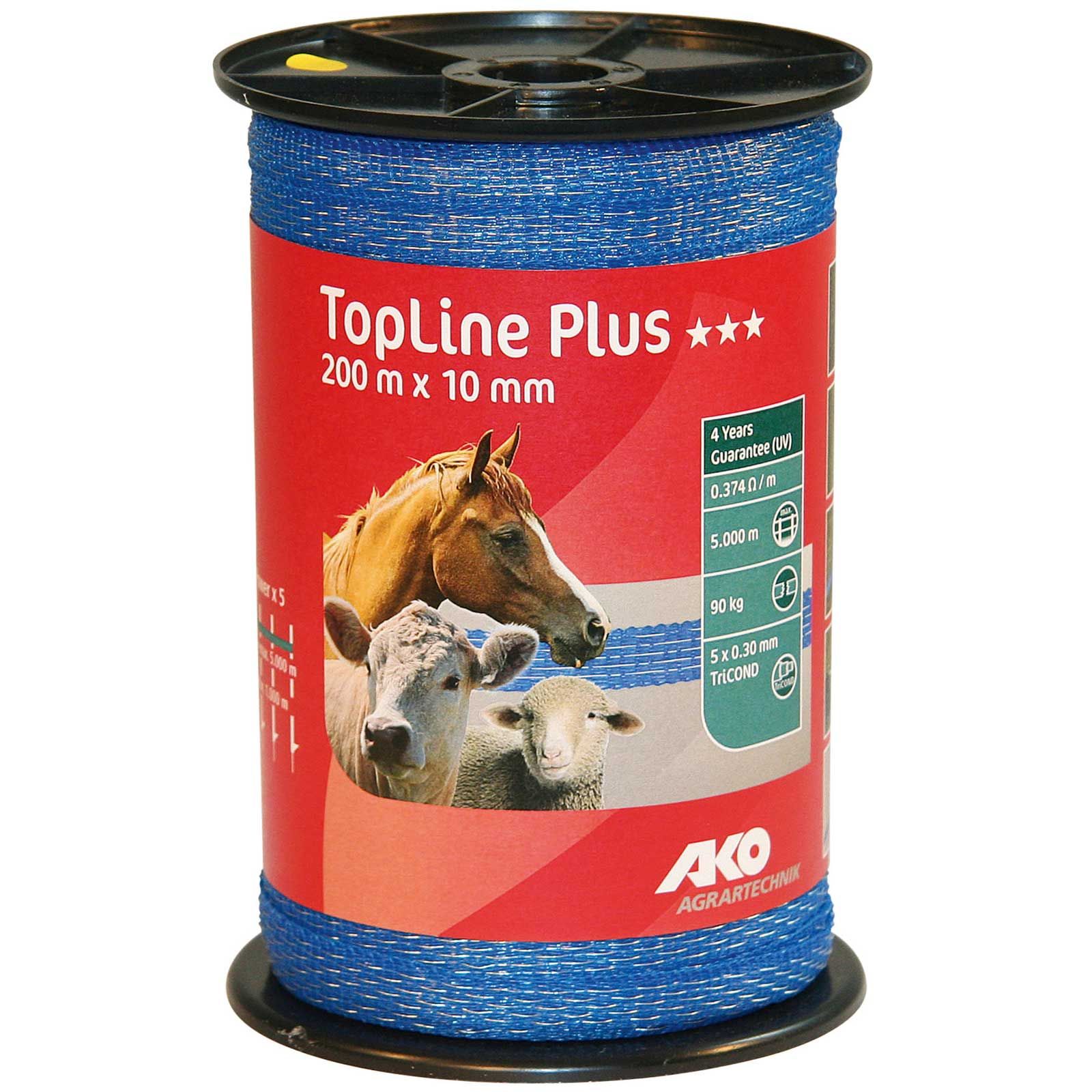 Ruban de clôture électrique AKO TopLine Plus 200m, 0.30 TriCOND, bleu