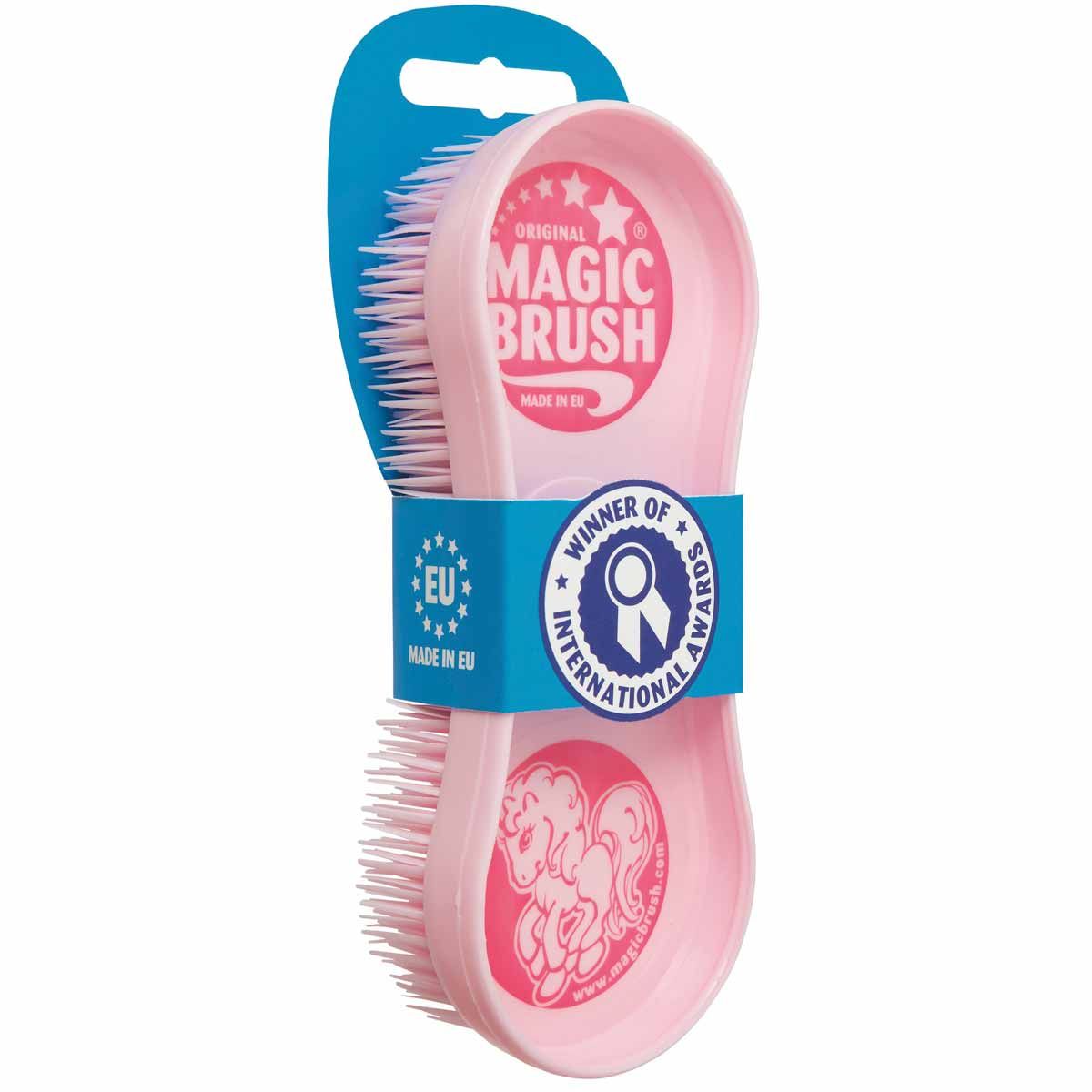 MagicBrush Pink Pony hästborste, rosa tryck, masserande borst, tvättbar, förpackning