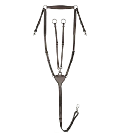 Braunes Kreuzschweißgeschirr aus Leder mit verstellbaren Riemen und Metallringen für Pferde