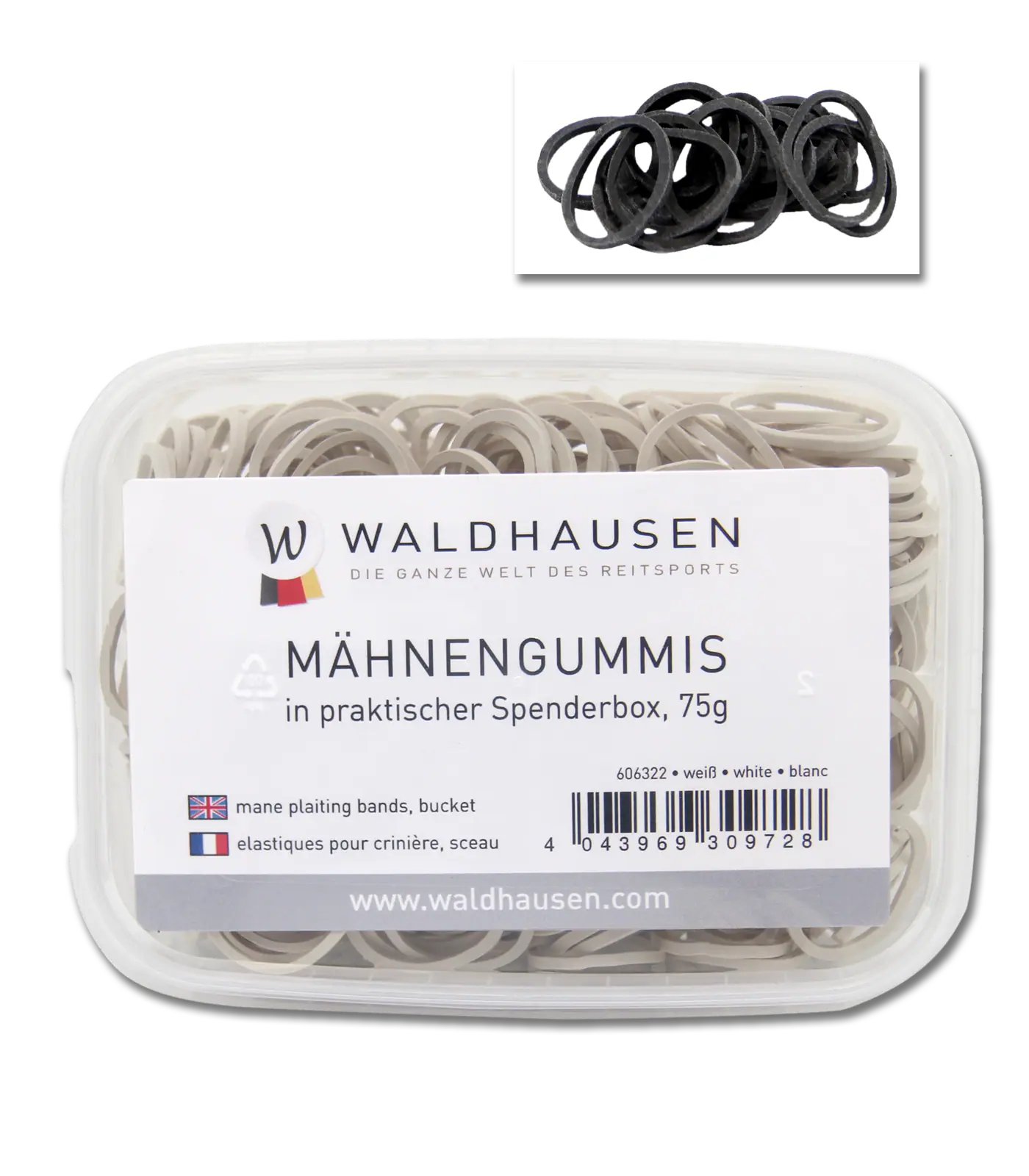 Élastiques à tresser Waldhausen en boîte distributrice, 75 g TPU, emballage