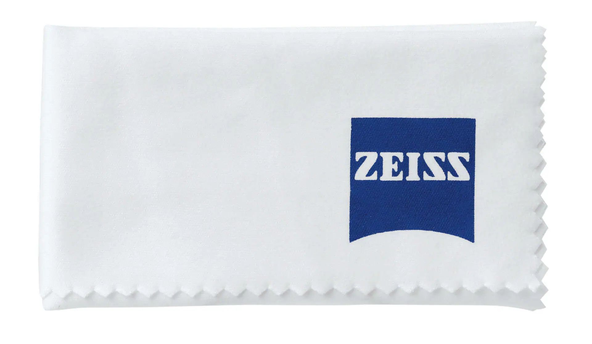 Weißes Reinigungstuch mit blauem Zeiss Logo
