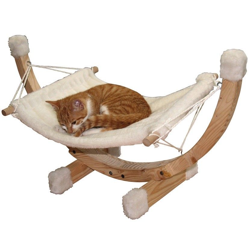 Kerbl Hamac pour chats SIESTA, blanc avec cadre en bois, 73x36x34 cm, en utilisation