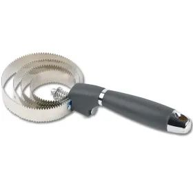 Gebogener Striegelkamm aus Metall mit grauem Griff