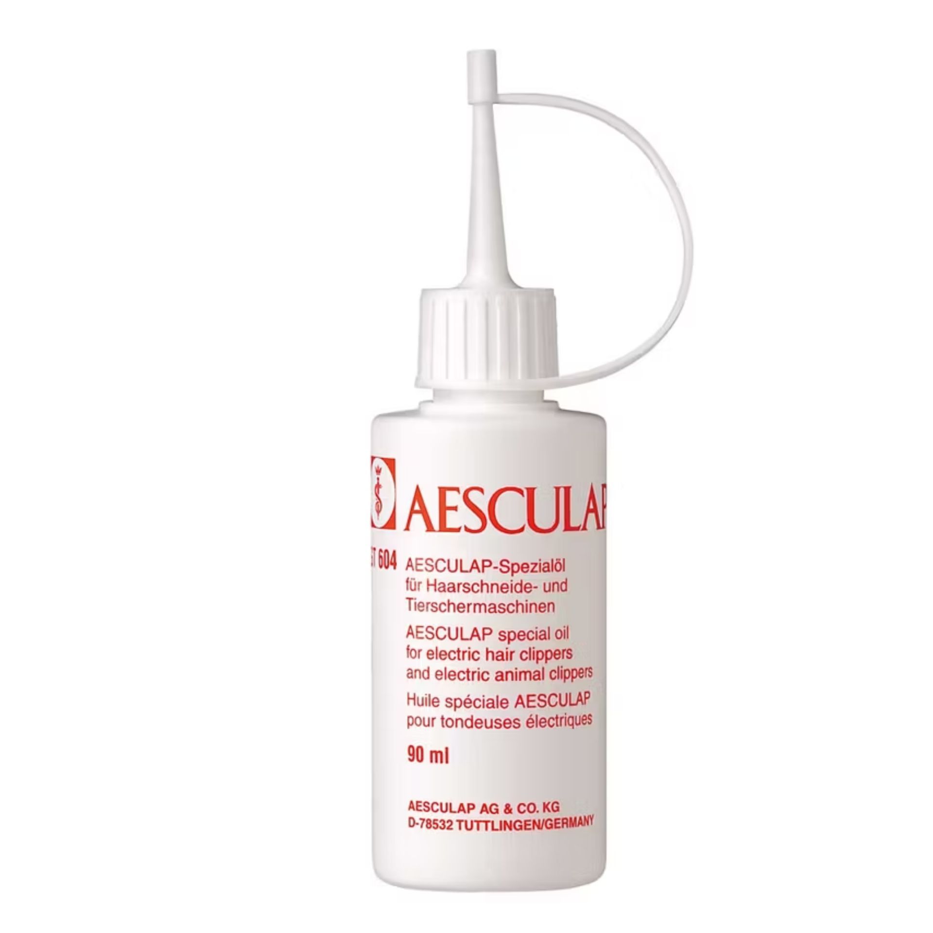 Sticlă albă cu ulei special AESCULAP pentru mașini de tuns păr și animale, 90 ml