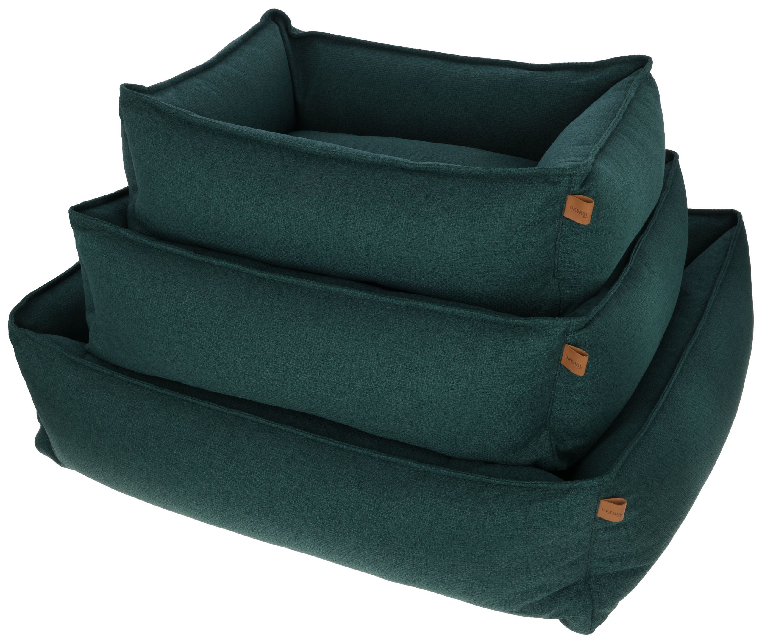 pet bed, nesting bed, fabric bed, green, multisize stack
