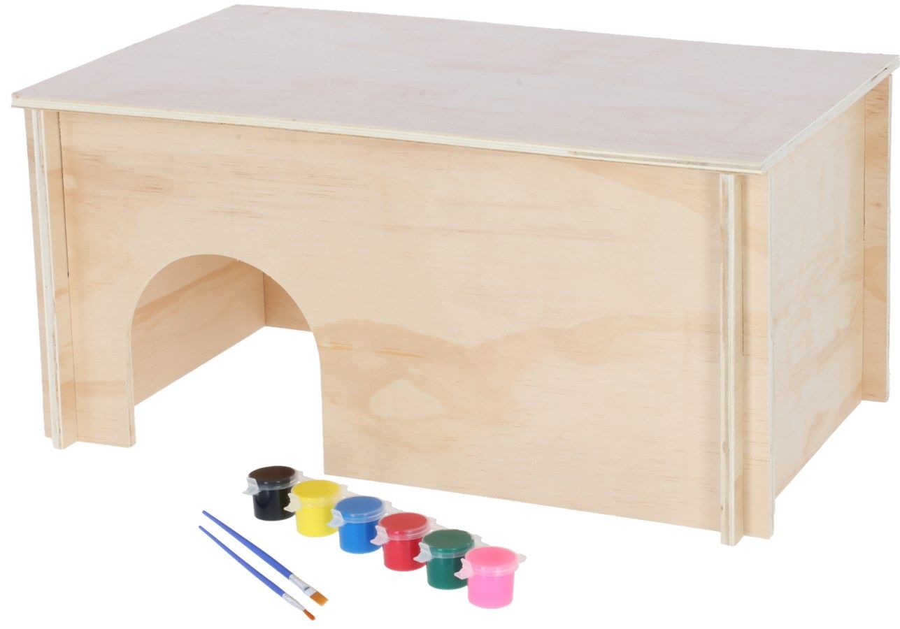 Kerbl Pet Maison en bois à peindre pour rongeur, incl. 6 peintures et pinceau, contenu de la livraison